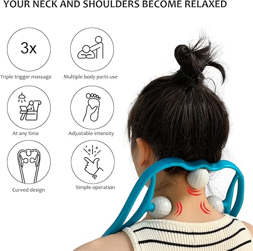 Vista 6 de Masajeador de cuello, masajeador relajante de hombros para alivio del dolor, herramienta de masaje Shiatsu de mano con doble punto de presión