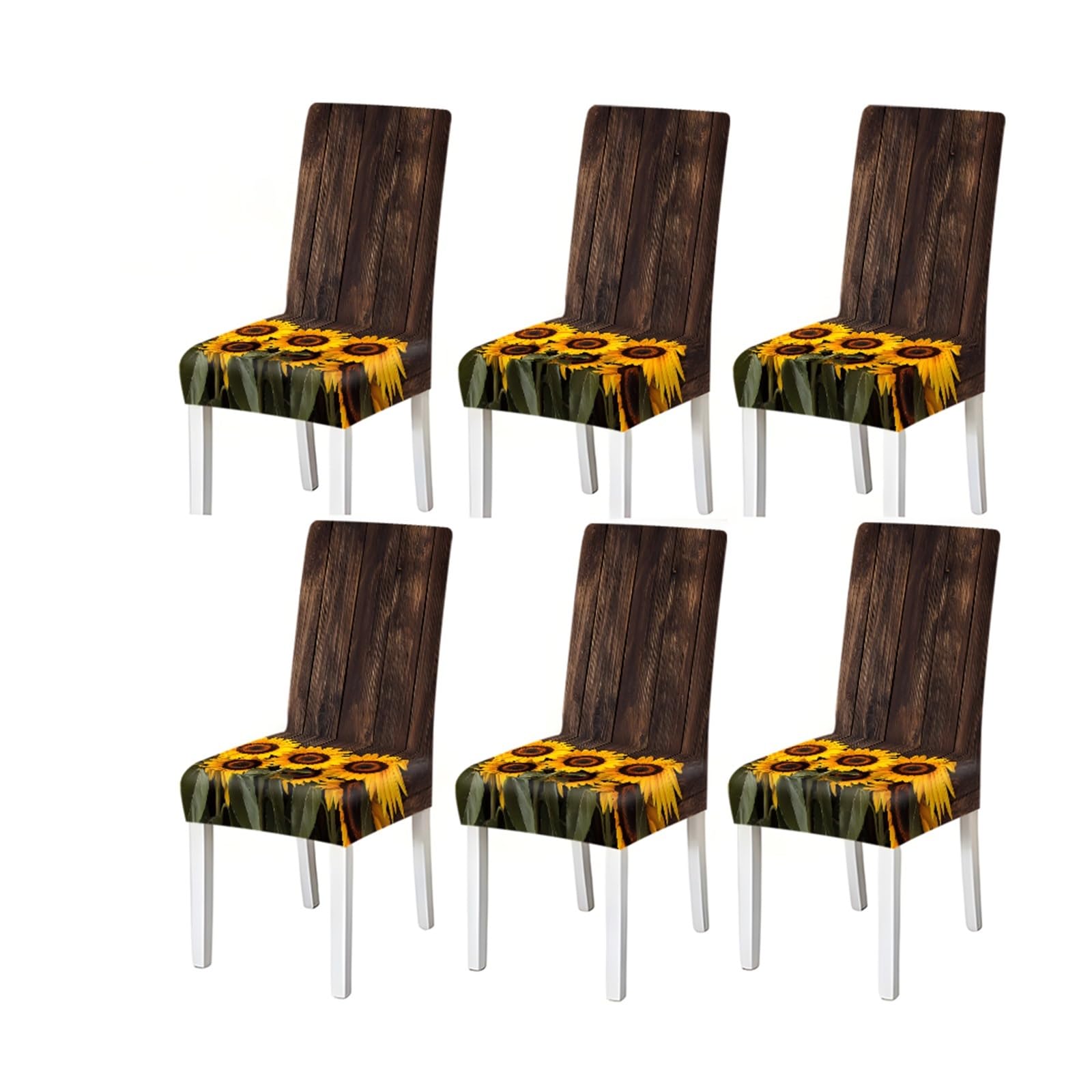 Sunflower Wood Grain Pattern Print Dining Chair Covers Set Of 2/4/6, Stretch Slipcovers For Kitchen Dining Room Removable Stretch Slipcovers for Dining Chairs(6PCSChair cover)