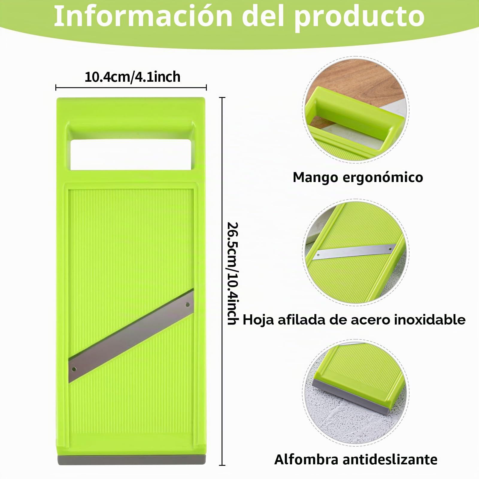 Mandolina de Verduras Portátil Extra Afilada, Mandolina de Mano de Acero Inoxidable Apta para Lavavajillas, Mandolina de Cocina con Mango Ergonómico para Patatas Zanahorias Pepinos