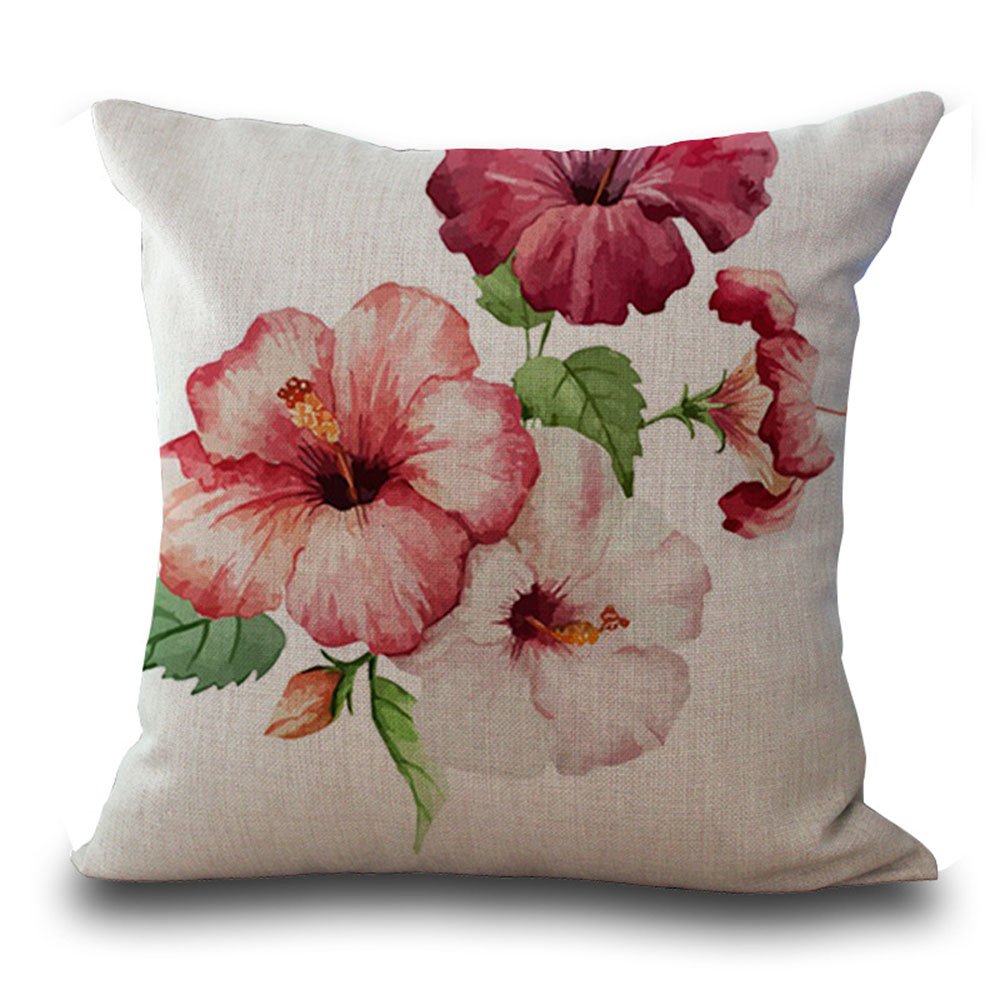 Fodera Per Cuscino 45x45 Cm Con Fiori Dipinti Ad Acquerello - Peonie, Rose, Orchidee - Cotone E Lino, Cerniera Nascosta - Hengjiang