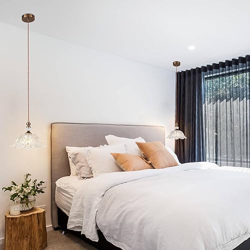 Miniatura 5 de Lámparas colgantes de cristal pequeñas vintage para isla de cocina de 10.6 pulgadas, lámpara de techo colgante ajustable de latón dorado para