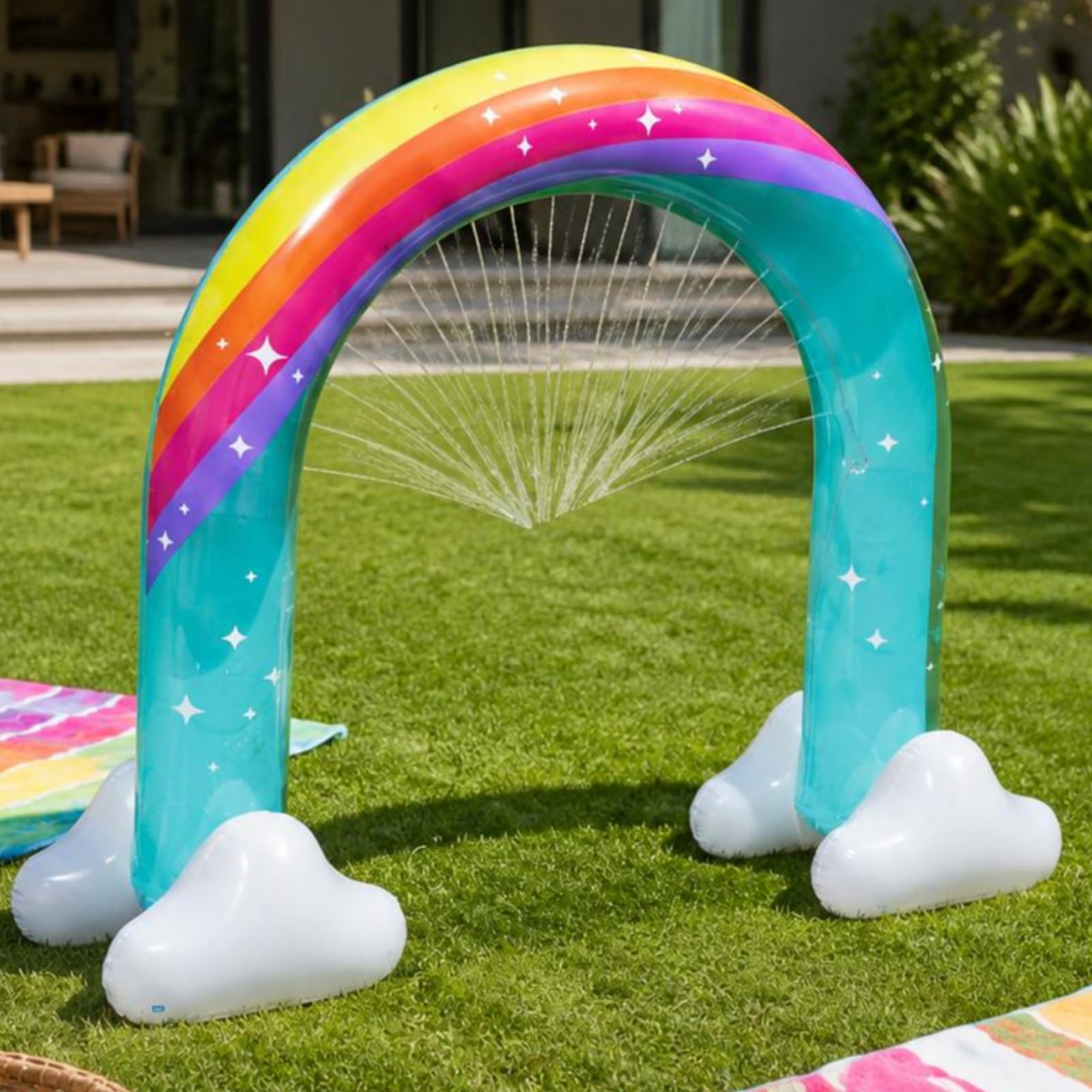Aufblasbarer Regenbogen Sprinkler, Wasserspielzeug für Jungen und Mädchen | Aufblasbarer Spielbogen | großer Gartensprinkler | Sprühspielzeug | Sommer Wassersprinkler für Sommer, Rasen, Hof, Poolparty