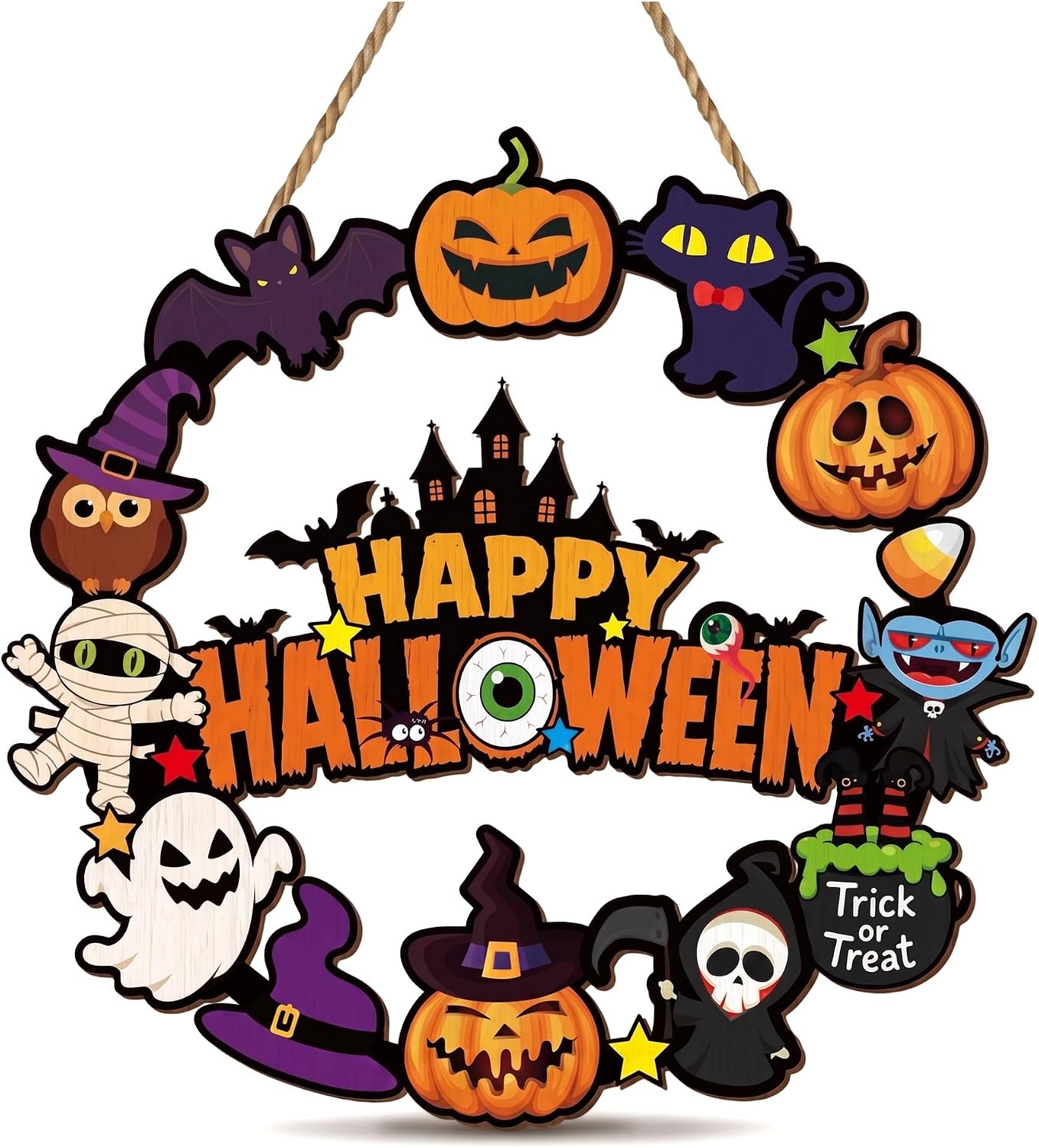 Halloween Decoration Wooden Cute Ghost Door Wreath for Front Door Sign