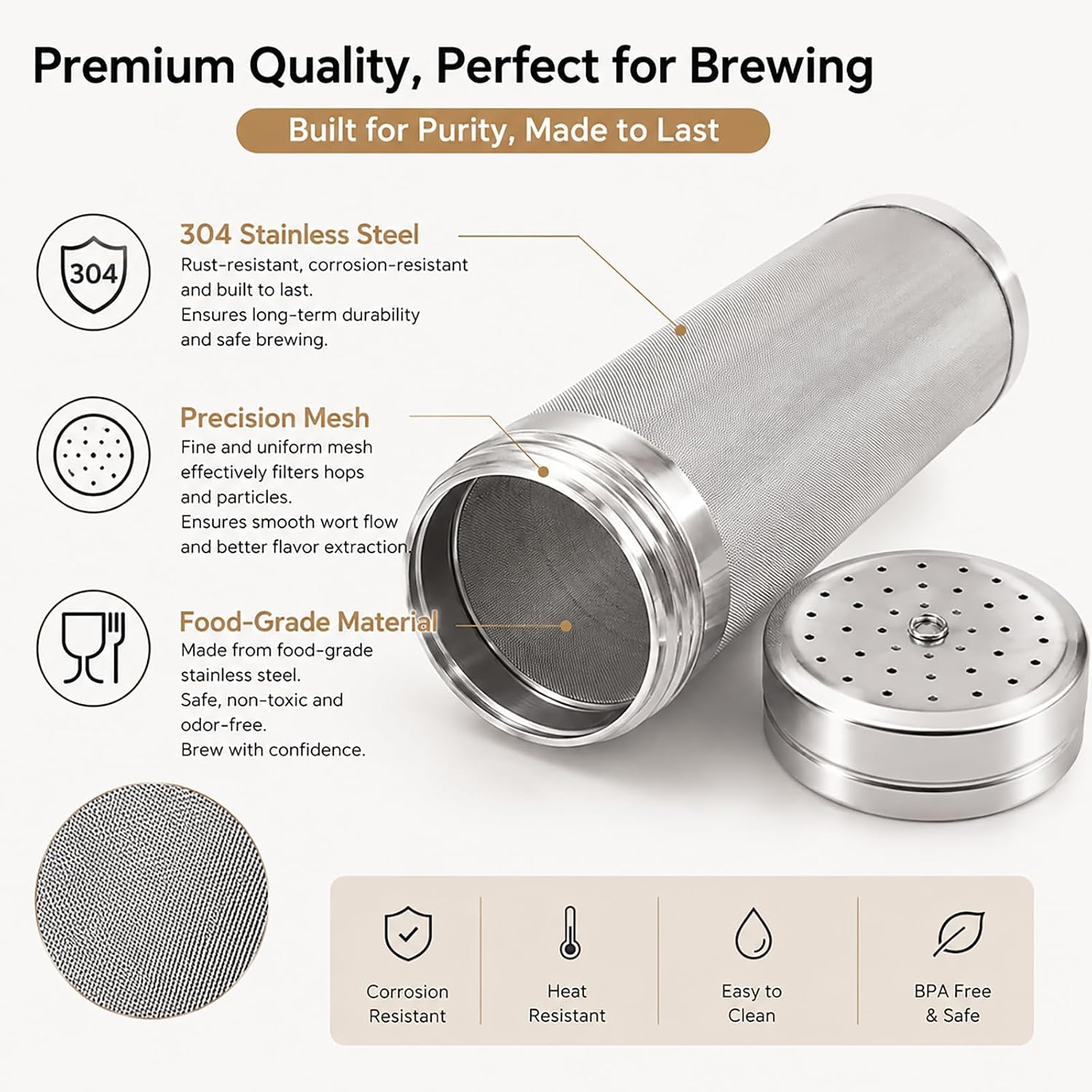 Beer Dry Hopper Filter,300 Micron Filter Stainless Steel Mesh Cornelius Keg for Home Beer Brewing Kettle (2.8 x 11.8 inch)