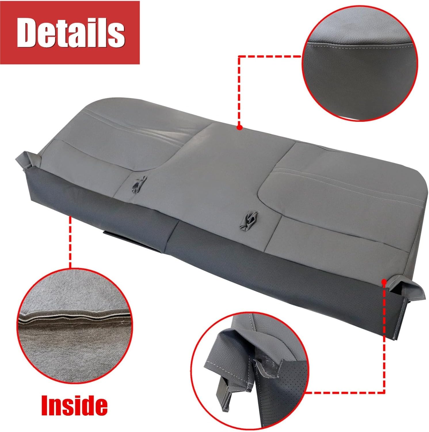 NLQR Full Bench Bottom & Top Lean Back Replacement Seat Cover Gray Compatible with Ford F250 F350 F450 F550 Super Duty 1998 1999 2000 2001 2002