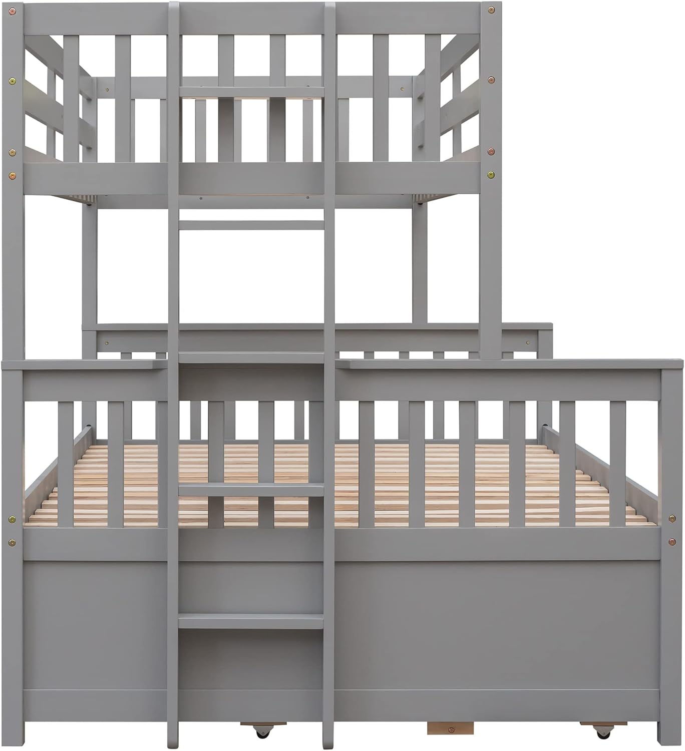Linique Twin-Over-Full Bunk Bed with Twin Size Trundle,Can be Divided into a Captain Bed with 3 Drawers and a Single Bed for Bedroom,Guest Room(Gray)