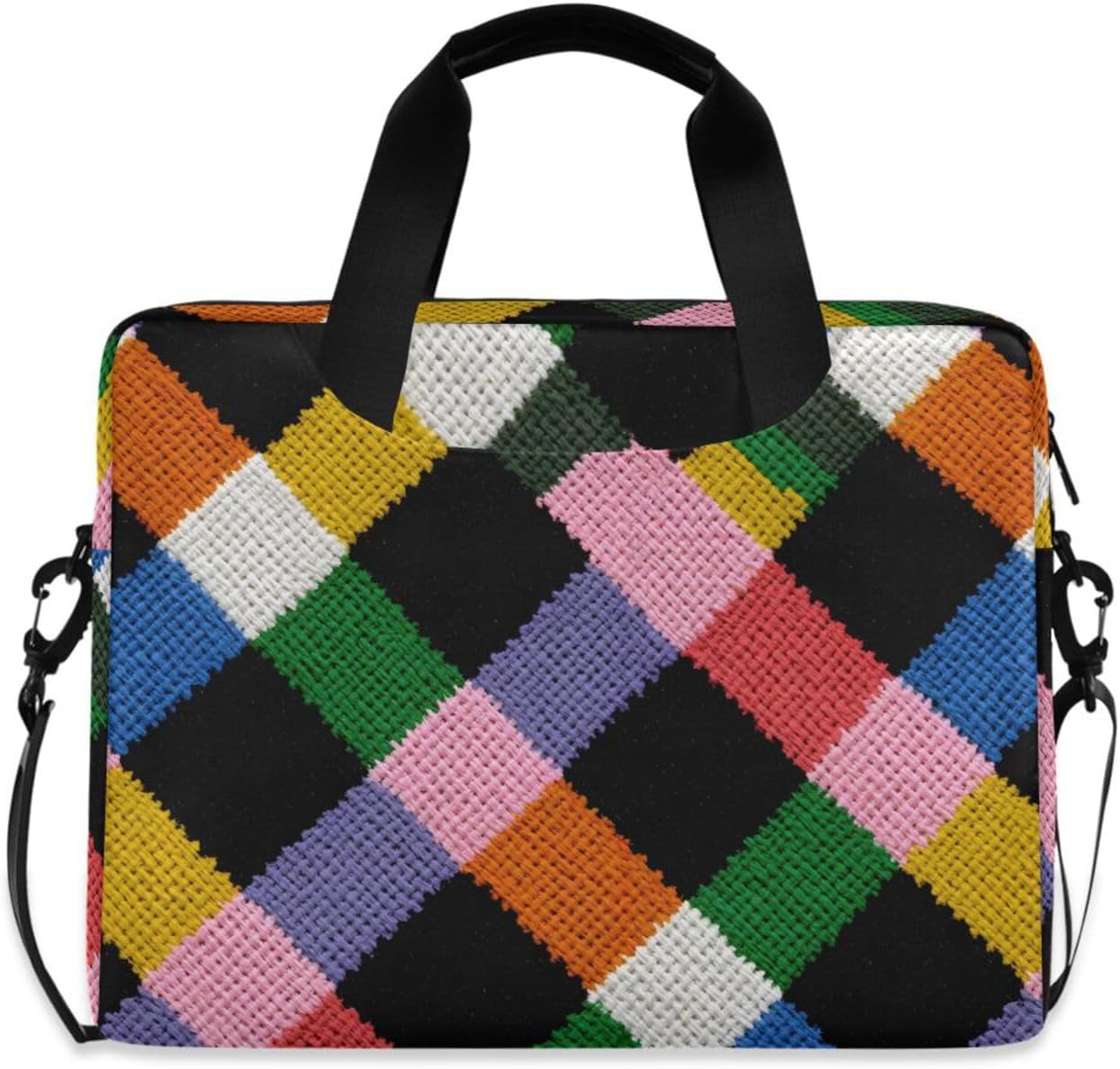 Laptop Bag Sleeve Colored Checkered Printed for 16 in Computer, Briefcase with Shoulder Strap Top Handle Multi Pockets