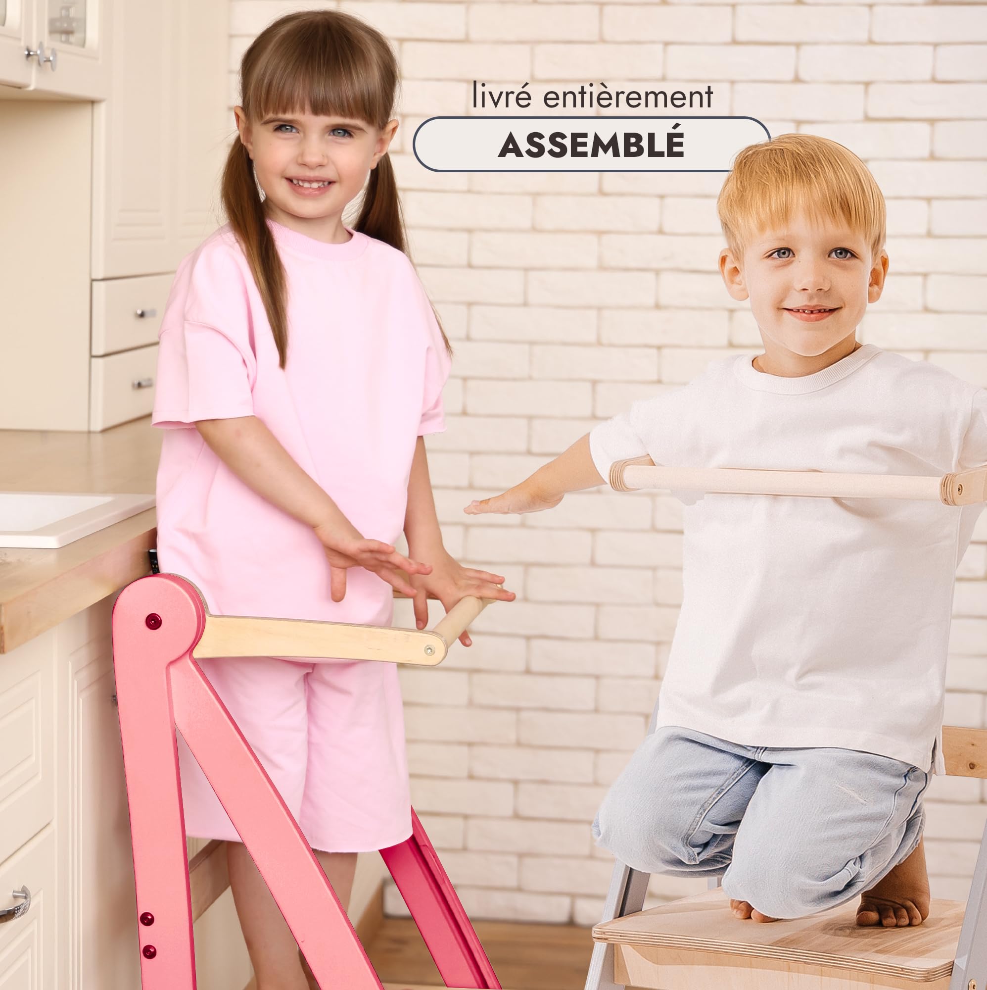 Goodevas Montessori Leader en bois - Gain de place - Échelle d'apprentissage pliable - Tabouret pour enfants - Escalier pliable pour enfants - Échelle d'apprentissage avec protection anti-basculement