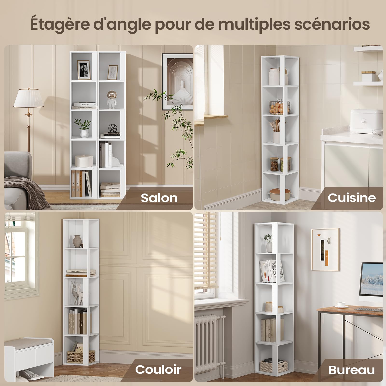eSituro Bibliothèque d'angle 5 Niveaux Blanc