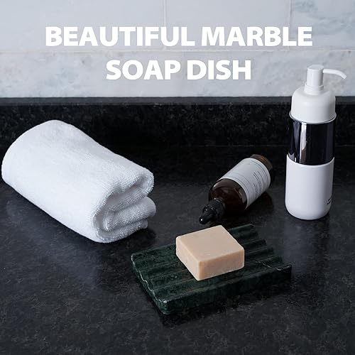 Miniatura 2 de Jabonera de mármol, soporte para jabón para ducha, soporte de jabón de barra verde con diseño de ondas de agua, fácil limpieza para fregadero de