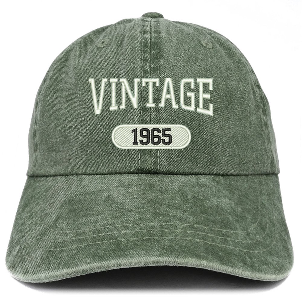 Trendy Apparel Shop Vintage 1965 Embroidered 60th Birthday Soft Crown Washed Cotton Cap - Dark Green