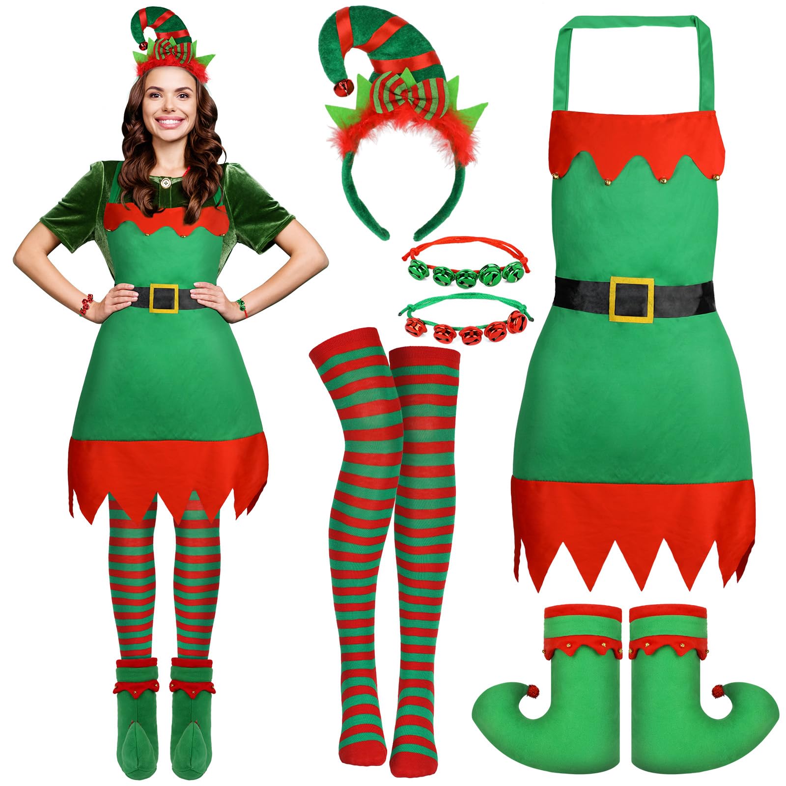 Disfraz Elfo Gorro Delantal Navidad Diadema Navideña Navidad Cubrecalcetines Disfraz Papa Noel Adulto Disfraz Navidad Duende Navidad Accesorios Mujer