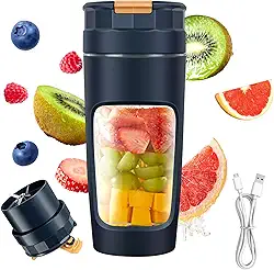Copo de Liquidificador Portátil 600ml,Caneca de Viagem de Grande Capacidade,Liquidificador Pessoal USB com Tecnologia de Lâminas Múltiplas e Motor de Alta Potência para Shakes,Smoothies&Sucos (Azul)