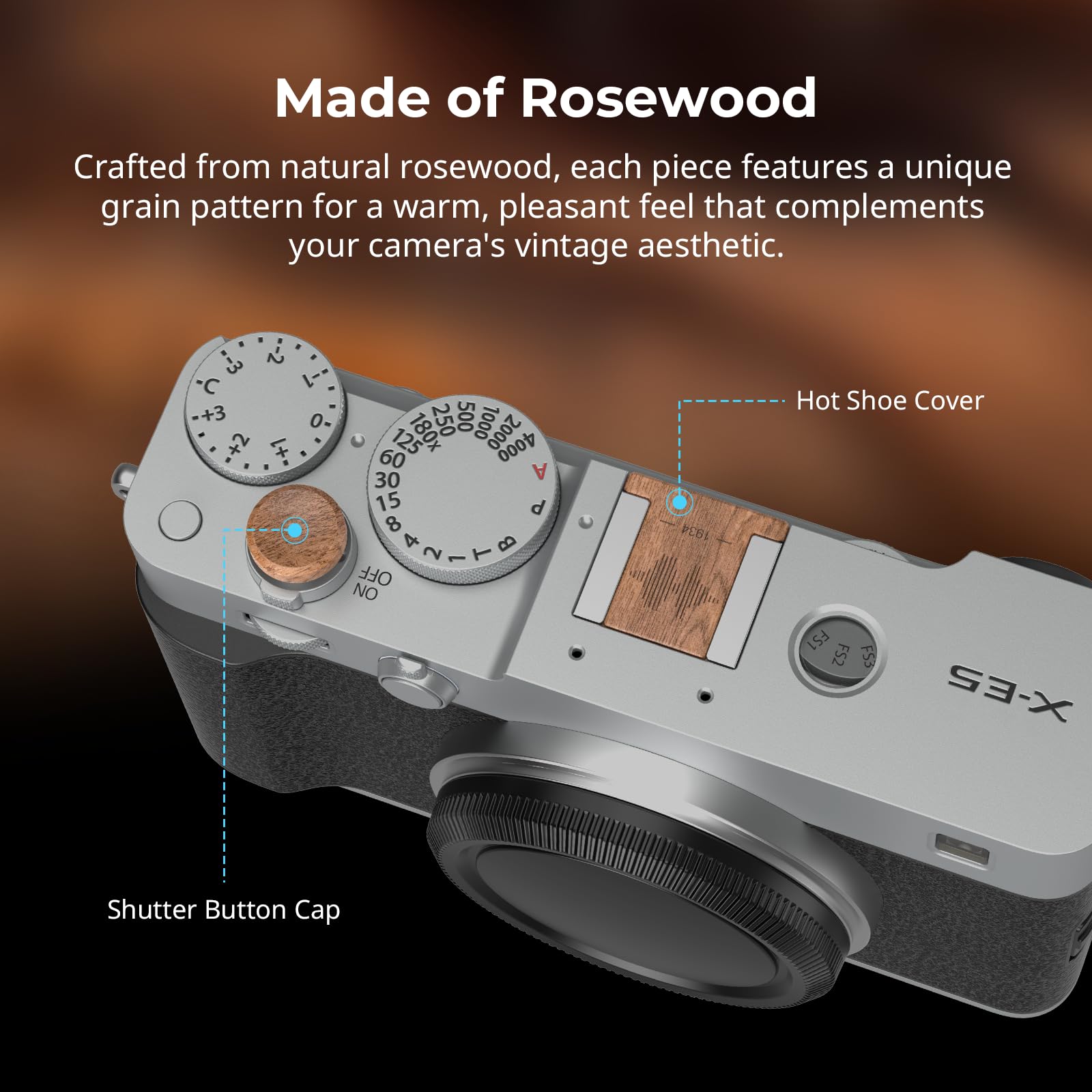SmallRig Rosewood - Copertura per slitta e pulsante di scatto per Fujifilm X100VI / X100V / X-T30 III / X-T30 II / X-T30 / X-M5 / X-E5 / X-E4 / X-E3 / X-T50 / X-T5 / X-T4 / X-T3 / X-Pro3 X100F