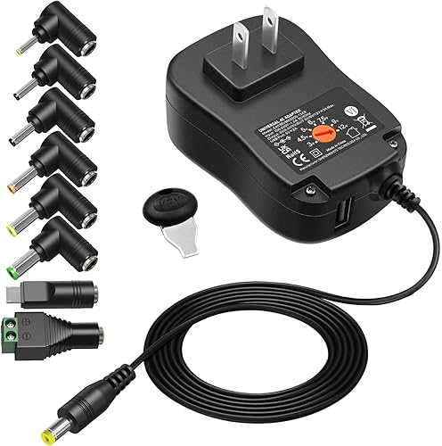 Powseed 36W 3V 4.5V 5V 6V 7.5V 9V 12V 3A DC Cable de fuente de alimentación con cargador de pared USB 5V 2A 10W para teléfono cámara de seguridad