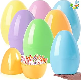 JOYIN 10" Jumbo Easter Eggs, 6PCS Pastel Plastic Giant Eggs Empty Fillable for Easter Filling Treats Party Favor Hunt Classroom Prize Supplies Decoration