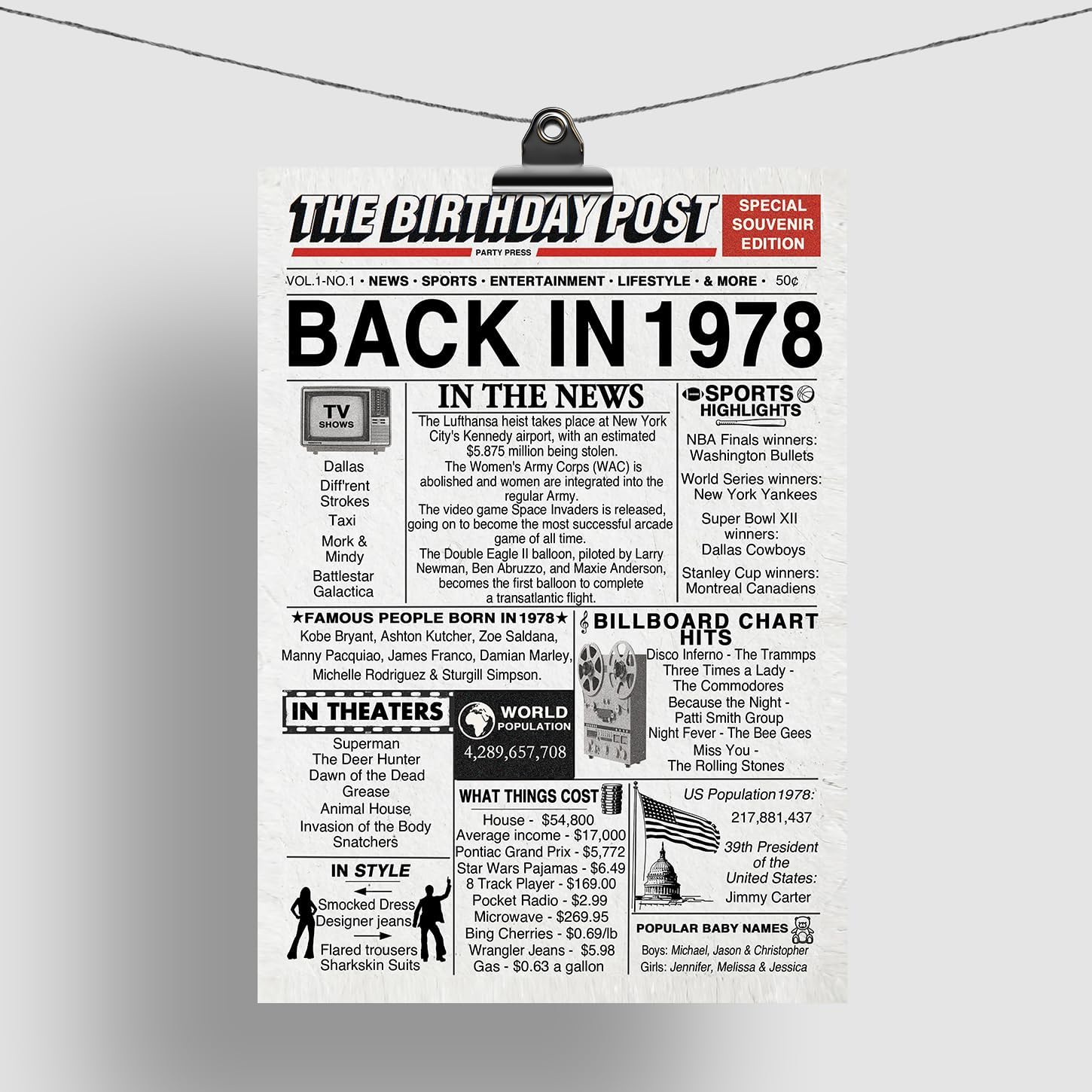 Stuff4 48th Birthday Poster Unframed, Back In 1978 Newspaper image 5