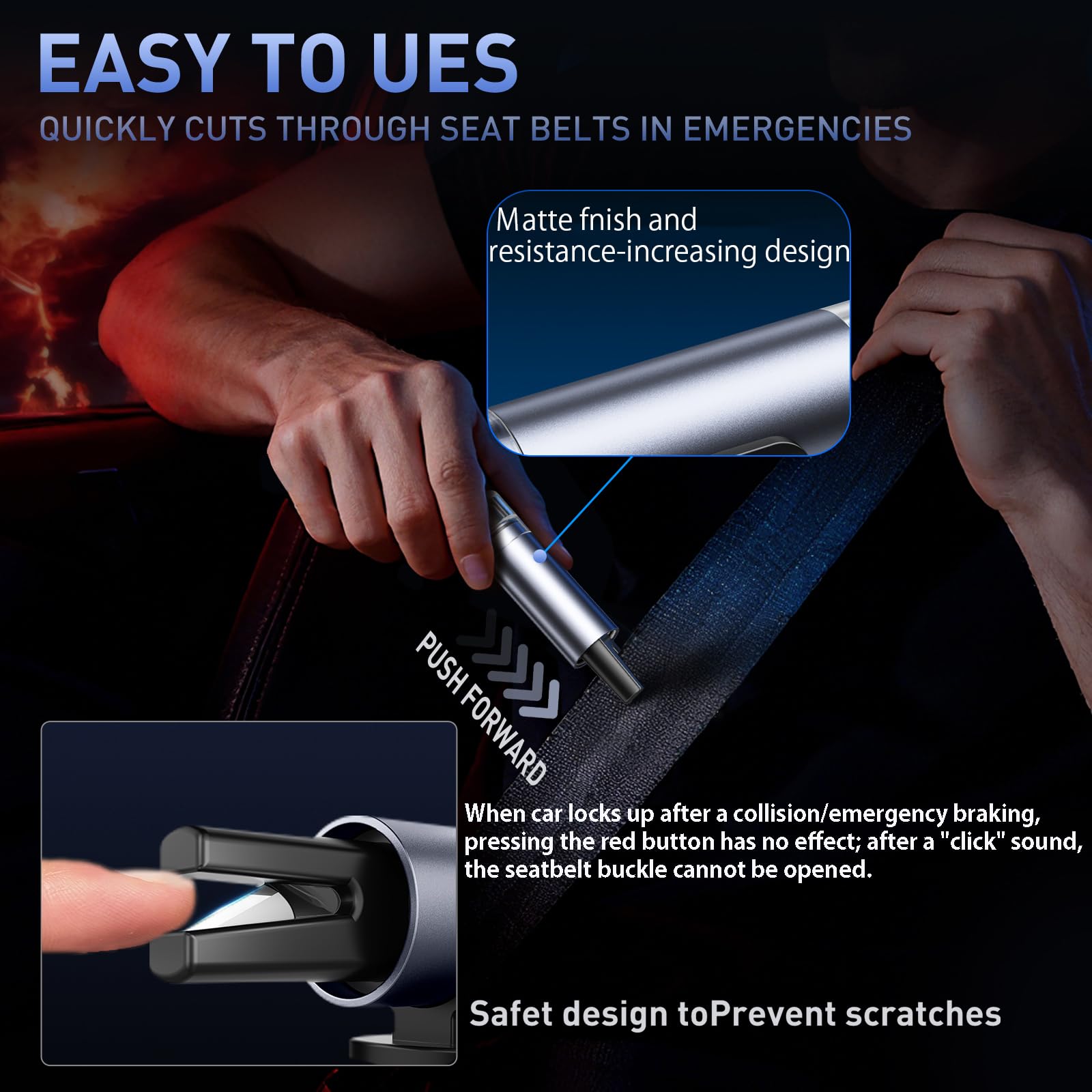 SKINNYON 3-Pack Car Safety Hammer Seatbelt Cutter, 2026 Upgraded Transparent Lid Window Breaker Seatbelt Cutter Underwater, 2 in 1 Emergency Keychains car Window Breaker Tool, New Car Accessories