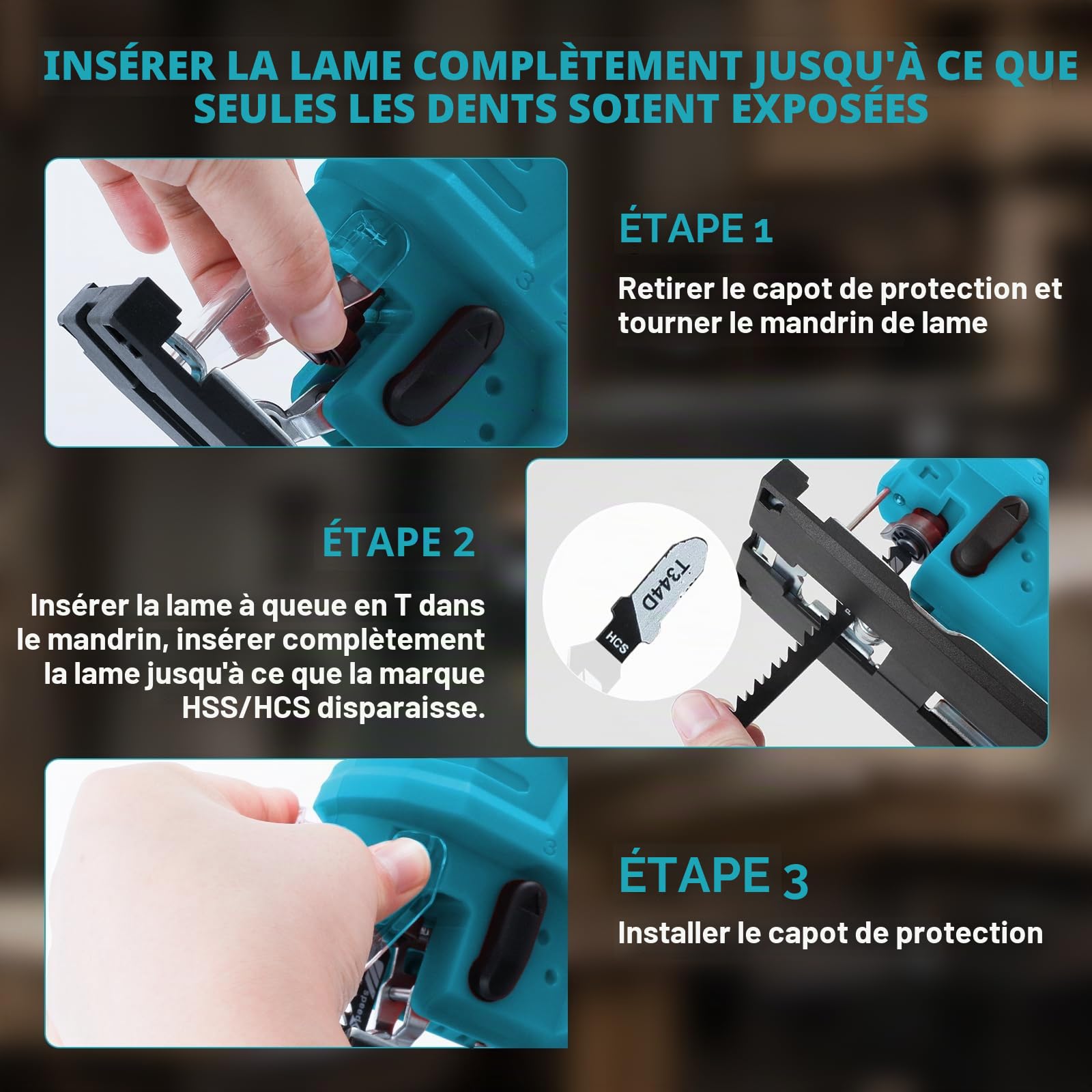 Scie sauteuse sans fil pour Makita 18 V, scie électrique excentrée sans balais de 800 W avec 5 vitesses variables, angle de coupe à angle de ±45°, 6 lames de scie à manche en T (sans batterie)