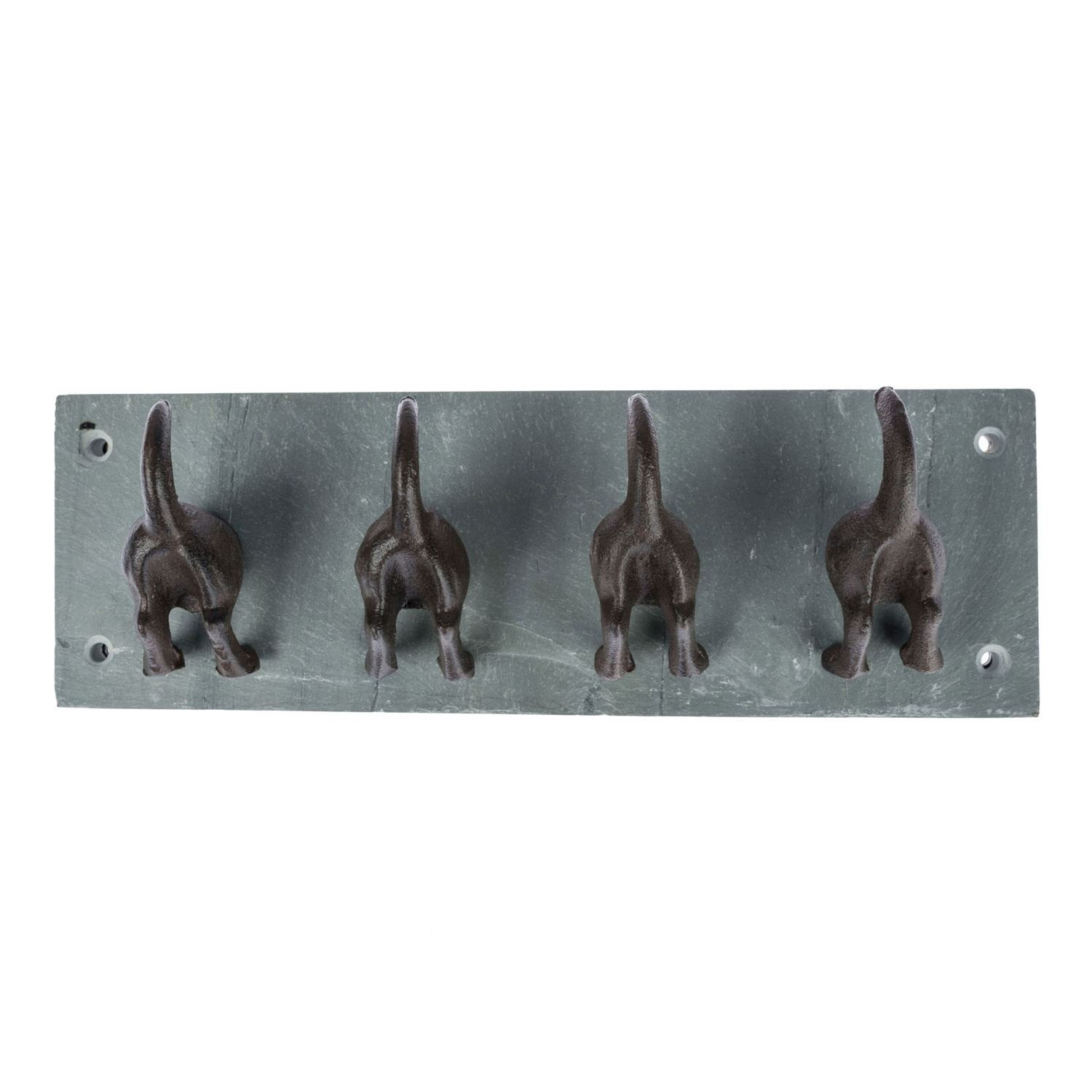 Homescapes Dog Tail Wall Mounted Coat Rack with 4 Coat Hooks Cast Iron Hangers on Natural