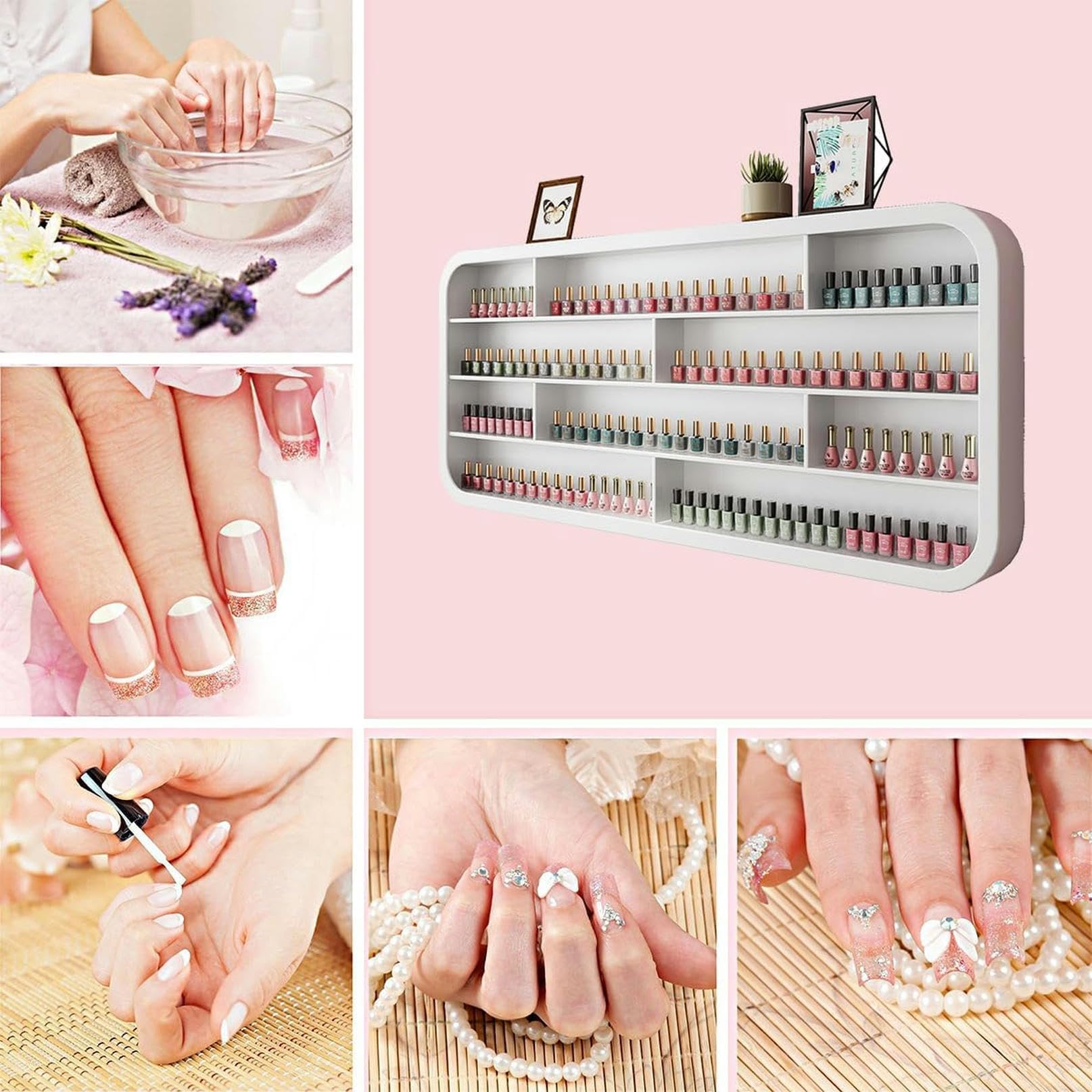 Wandmontiertes Nagellackregal Weiß, Holz Kosmetik Organizer für Parfüm und ätherische Öle, Stabiler Aufbewahrungsschrank für Salon & Bad