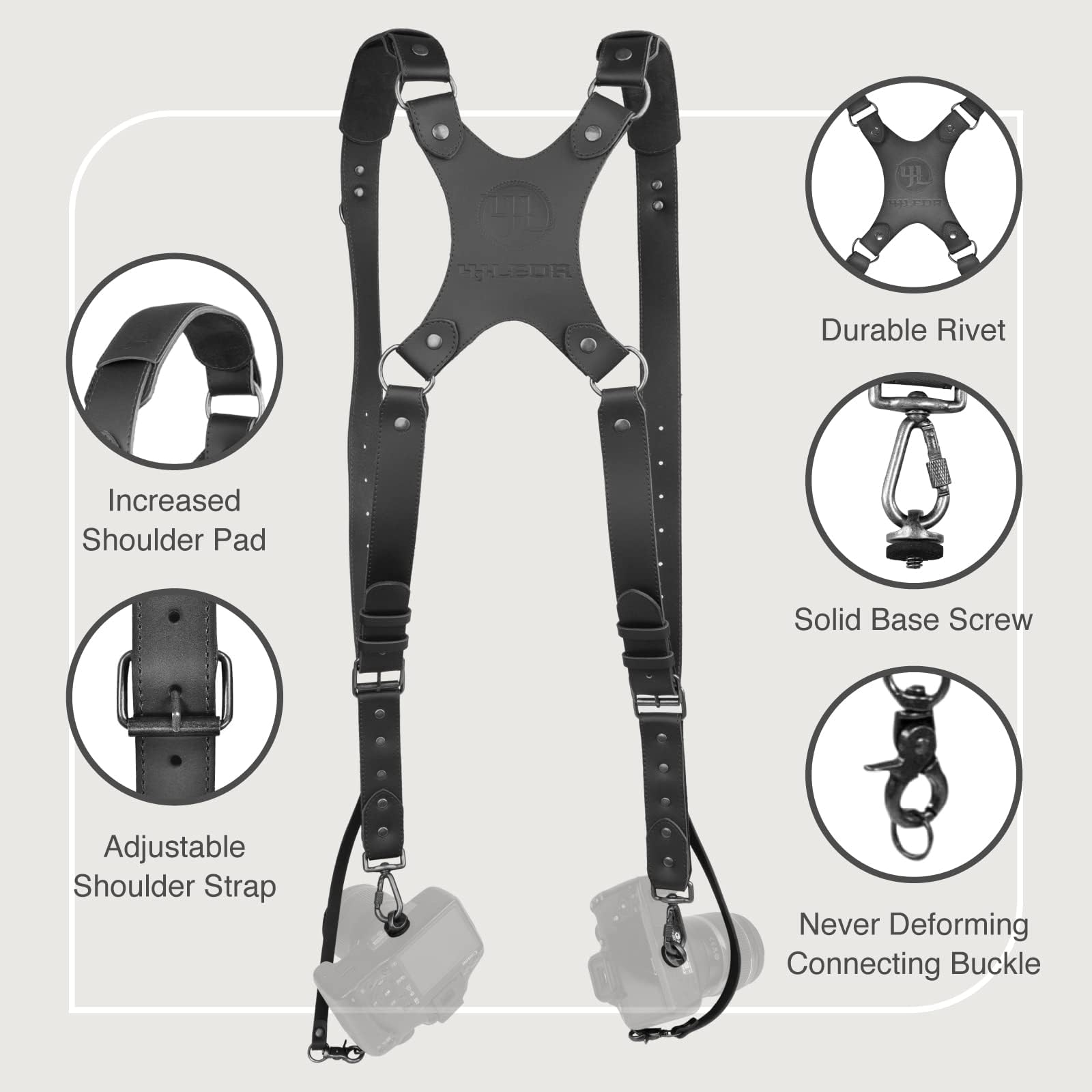 Camera Harness,Dual Shoulder Leather Camera Strap for Photographer,Camera Shoulder Strap for 2 Cameras Carrying for Men&Women, Multi Camera Gear for DSLR/SLR Strap
