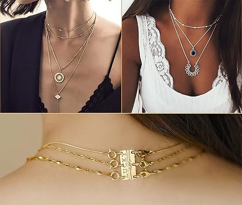 Miniatura 6 de Collar con cierre de capas para mujer, separadores de joyas de oro de 18 quilates y plata, cierre magnético de collar múltiple para mujer, aspecto