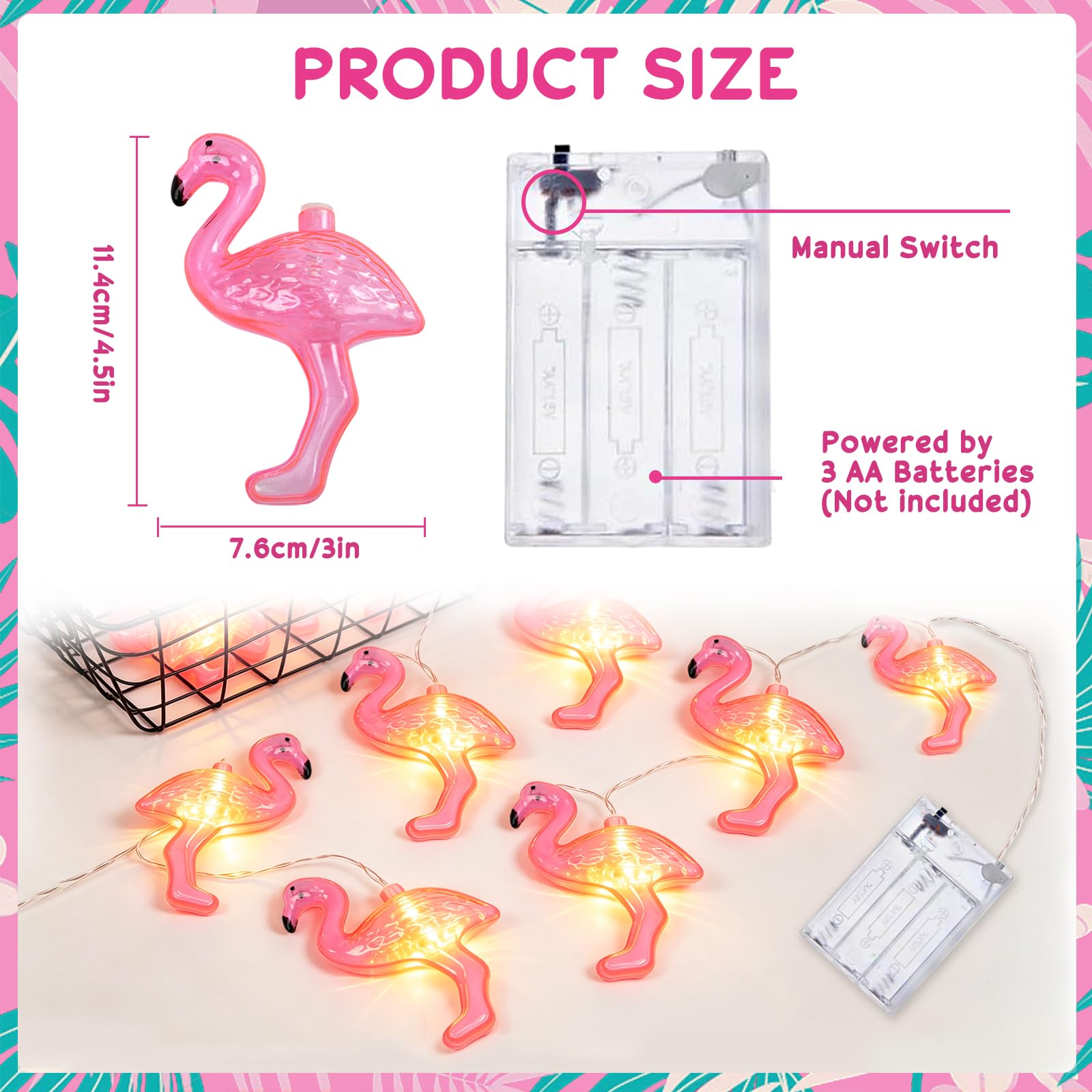 Guirnalda de Luces de Flamenco, 3m 20 LED Cadena de Luces de Flamenco, Guirnalda de Luces Tropicales de Verano, Guirnaldas Luminosa para Fiestas Hawaianas, Verano, Playa