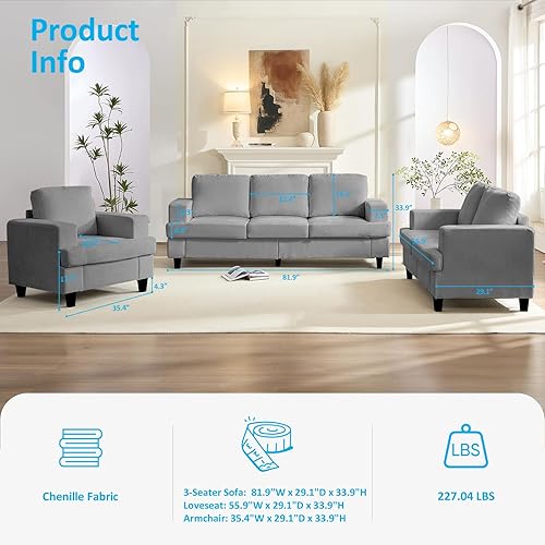 Miniatura 2 de Mjkone Juego de sofá modular de 3 piezas de 82 pulgadas de ancho y sofá biplaza con sillón para sala de estar, juegos de sofás modulares de 3 plazas