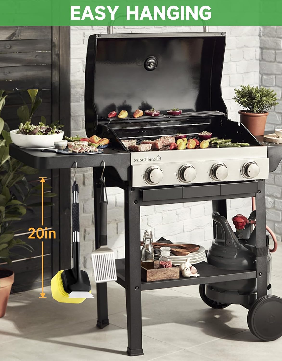 GEEKHOM Bristle Free Steam Grill Brush : Replaceable Head with Scraper for Cast Iron Stainless Grates, Safe Outdoor BBQ Cleaning Tools