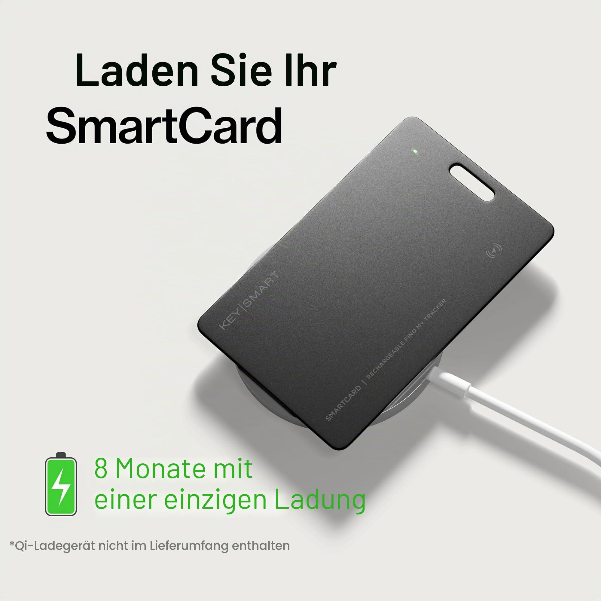 KeySmart SmartCard (Gen 2) MFi-zertifizierte Wallet-Tracker-Karte, kompatibel mit Apple Find My, wiederaufladbar, ultradünn, Bluetooth-Tracking, mit Schlüsselring-Loch, 1er-Pack
