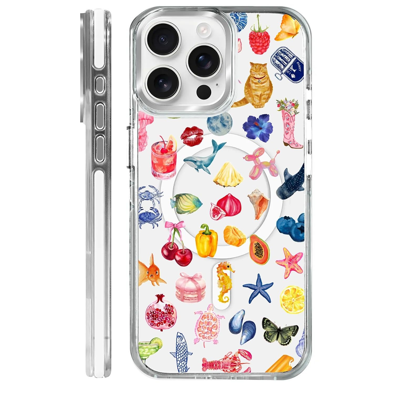 TAMEFOX for iPhone 15 Pro Max Clear Case,Campatible with Magsafe,Cute Fruit Summer Ocean Collage Soft TPU Slim Magnetic for Women Girl Protective Case
