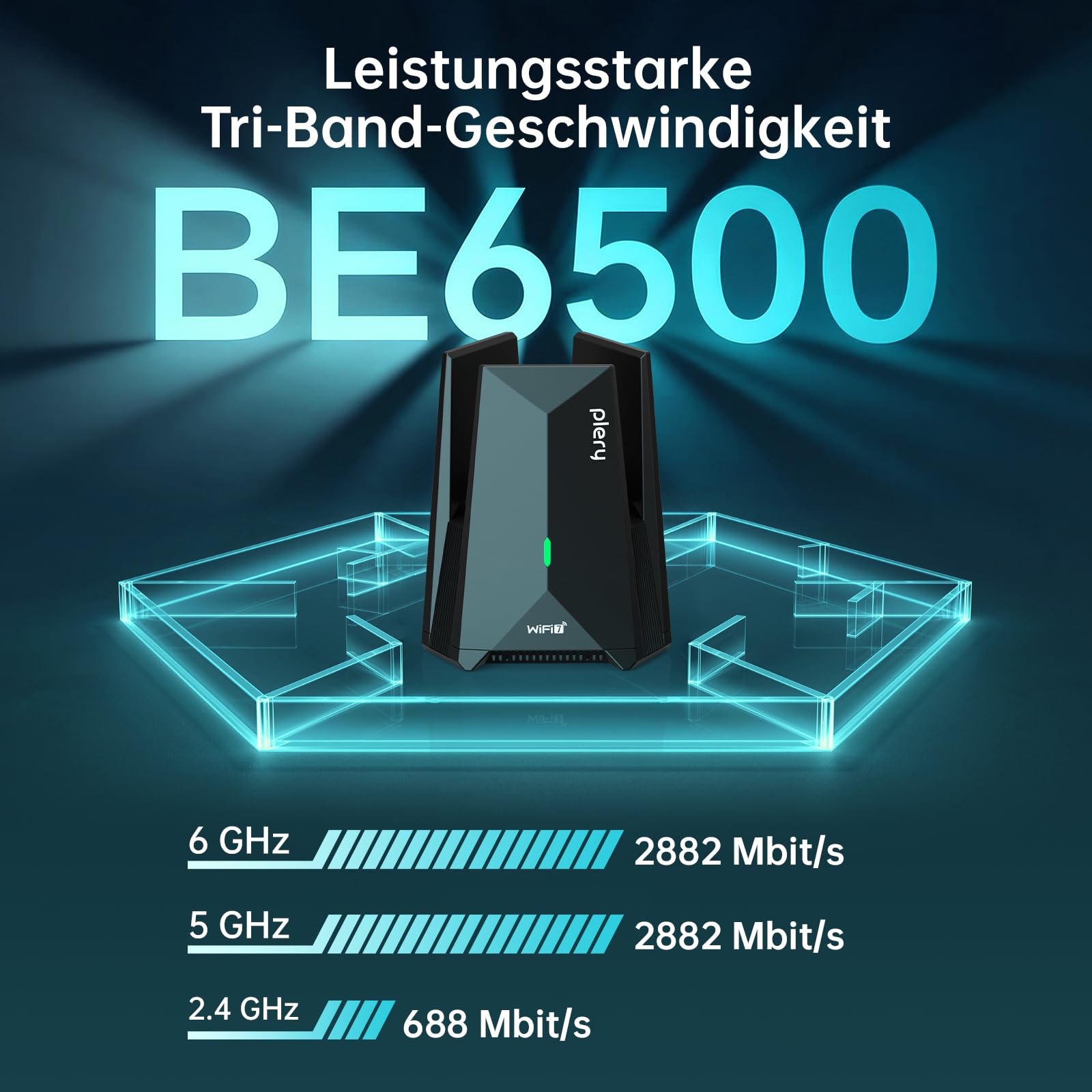 WiFi 7 WLAN Stick für PC, BE6500 USB 3.0 WLAN Stick Tri-Band 6G/5G/2.4G, WiFi Adapter PC mit 3 Antennen Geringe Latenz für Gaming, MLO, 4K-QAM, WPA3, Integrierte Treiber, NUR für Windows 10/11