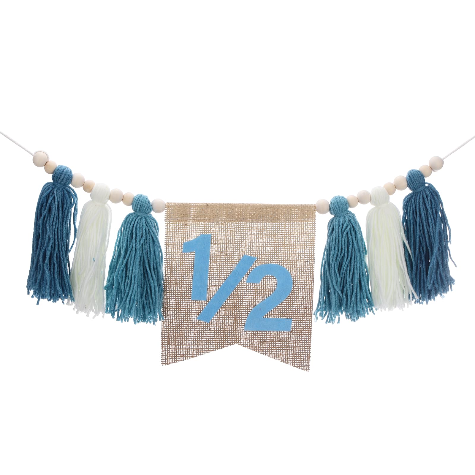 sourcing map 1/2st Birthday High Chair Banner,Tassel High Chair Blue Banner Wood Bead Tassel Garland 1/2 Birthday Party Decorations Photo Shoot Props Photo Props