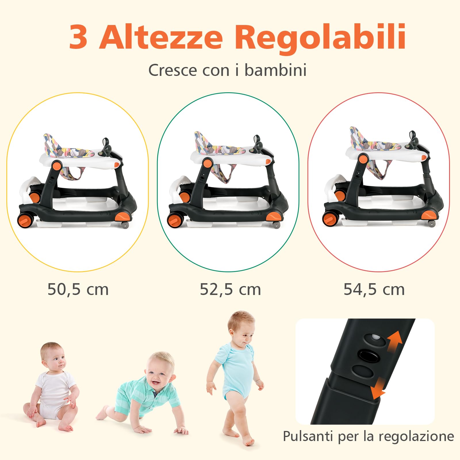 RELAX4LIFE 2 in 1 Girello Neonato 6-18 Mesi, Primi Passi per Bambini con Altezza e Velocità Regolabili, Girello Pieghevole con Musica e Luce, Cuscino Rimovibile e Lavabile, Fino a 15 KG (Nero)