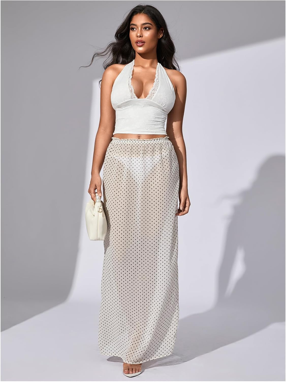 Verdusa Women's Polka Dots Mesh Sheer Skirt Low Waist Maxi Skirts - Image 6