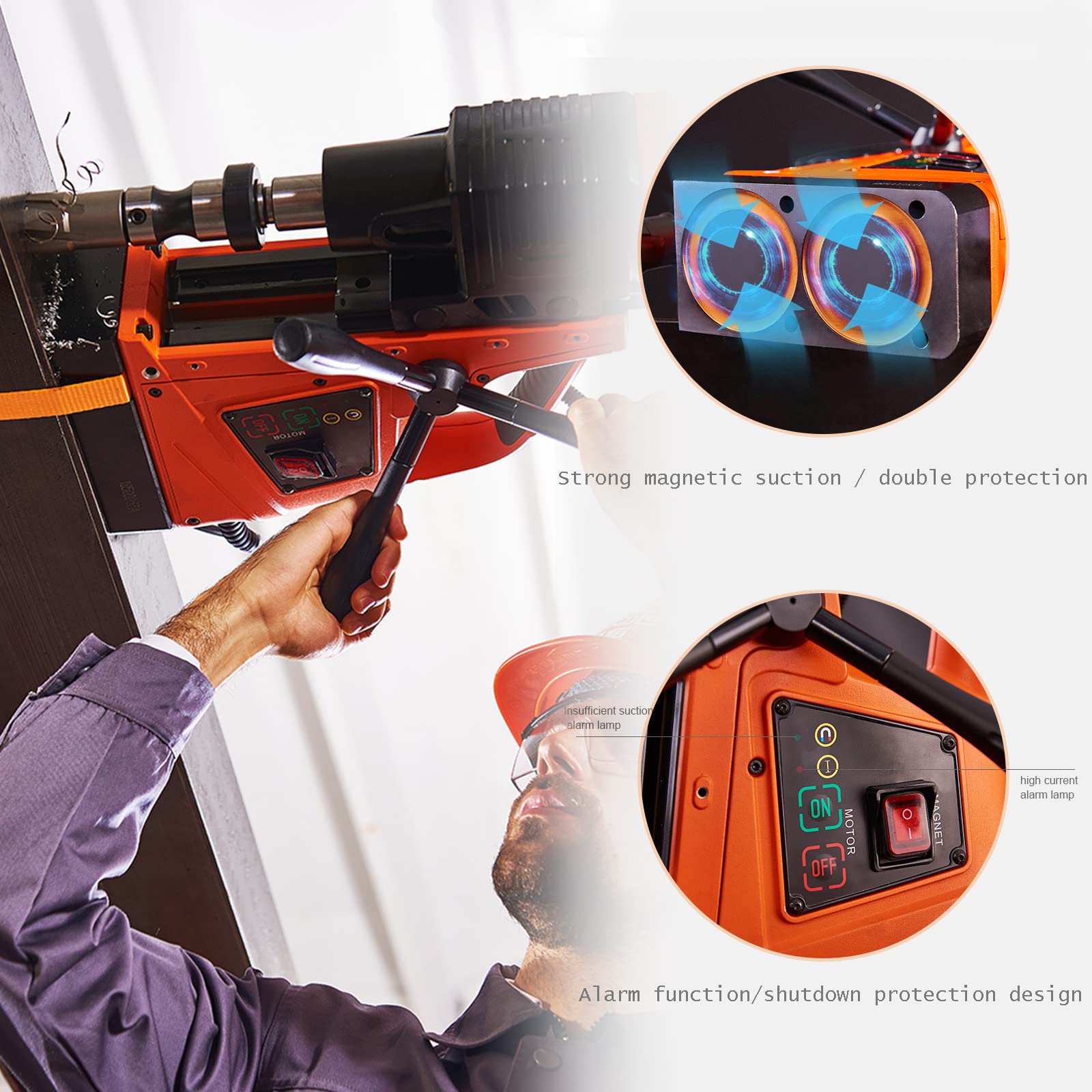 Taladro Magnético, 1500 W Taladro De Núcleo Magnético, MAX. 60 Mm Taladro Magnético De Columna, 15000 N Taladro Electromagnético, Sistema De Perforación Electromagnética
