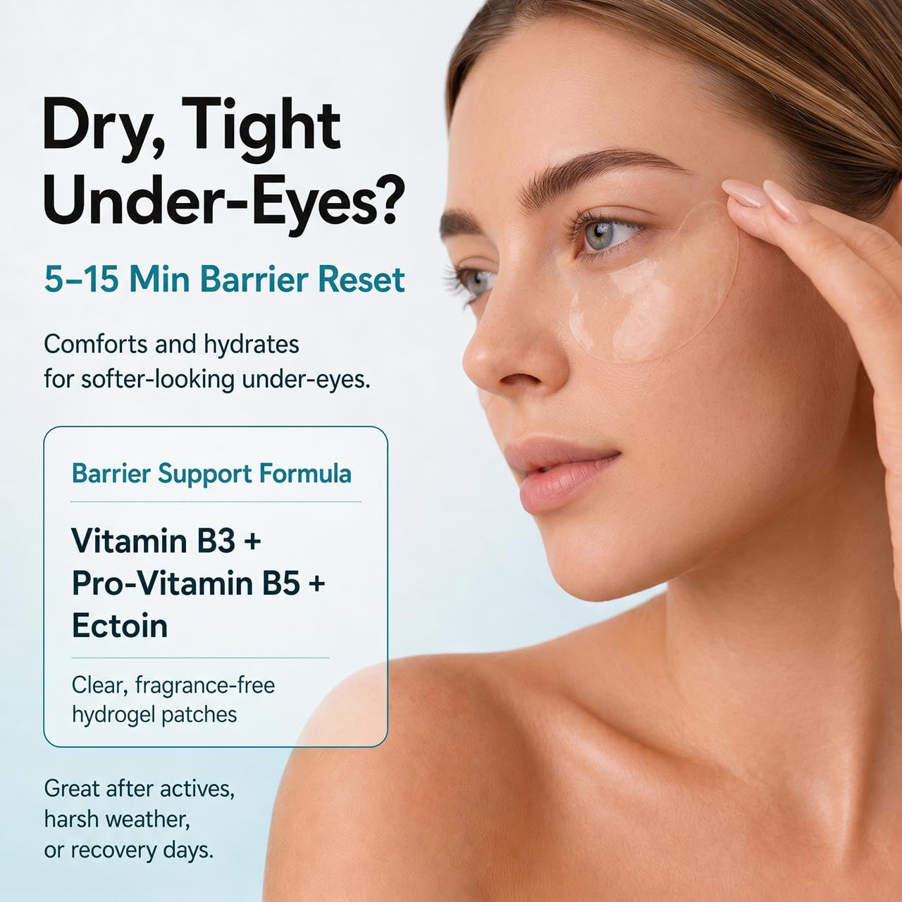 Shield Energy Soothing Under Eye Patches (28 Pairs) - Vitamin B3, Vitamin B5 & Ectoin Hydrogel Eye Mask for Sensitive Skin & Redness - Barrier Repair, Deep Hydration for Dry Tired Eyes