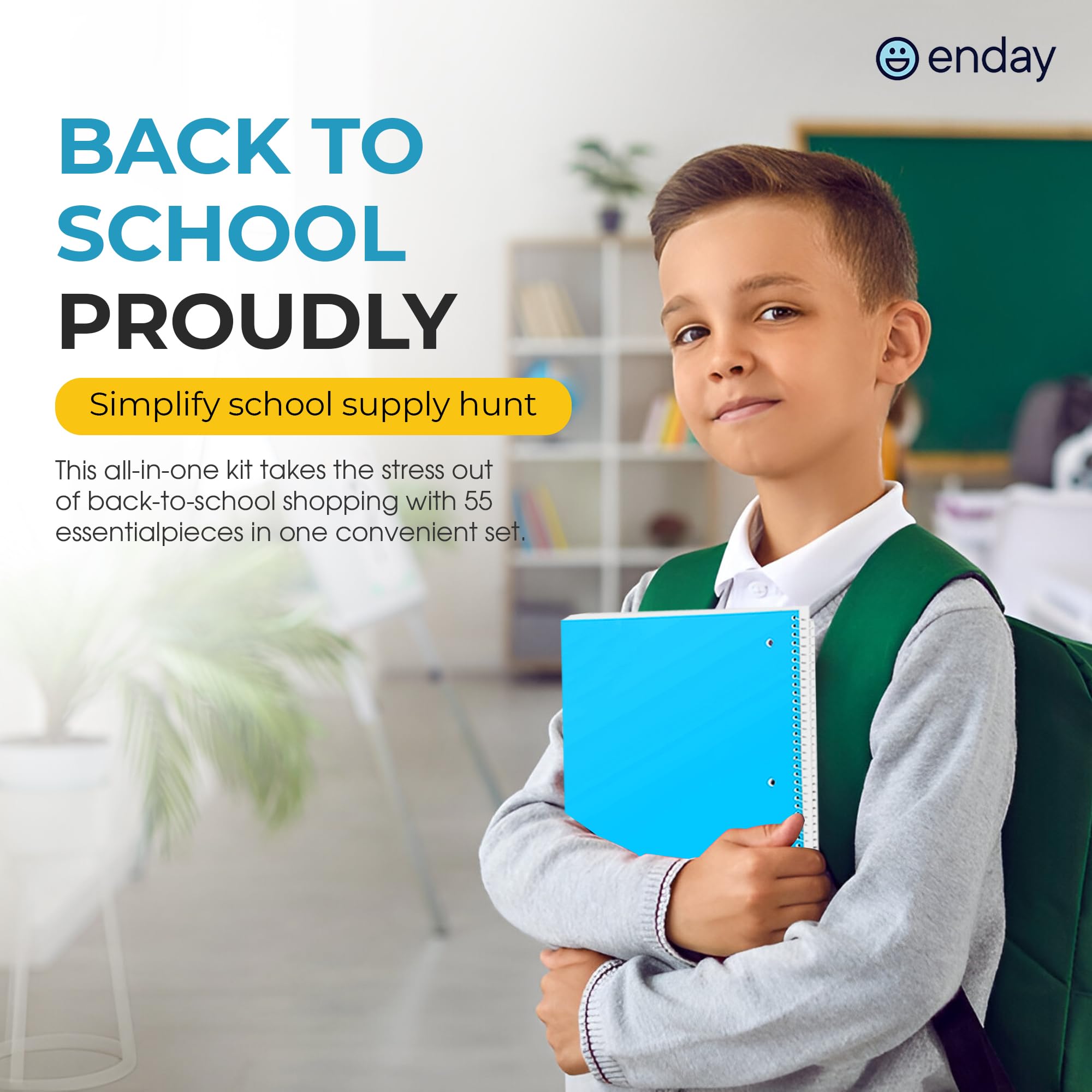 Enday Schulbedarf für die Schule, 6., 7. und 8. Klasse, 55-teilig, hochwertiges Schulbedarf für Mädchen und Jungen, Klasse 6-8