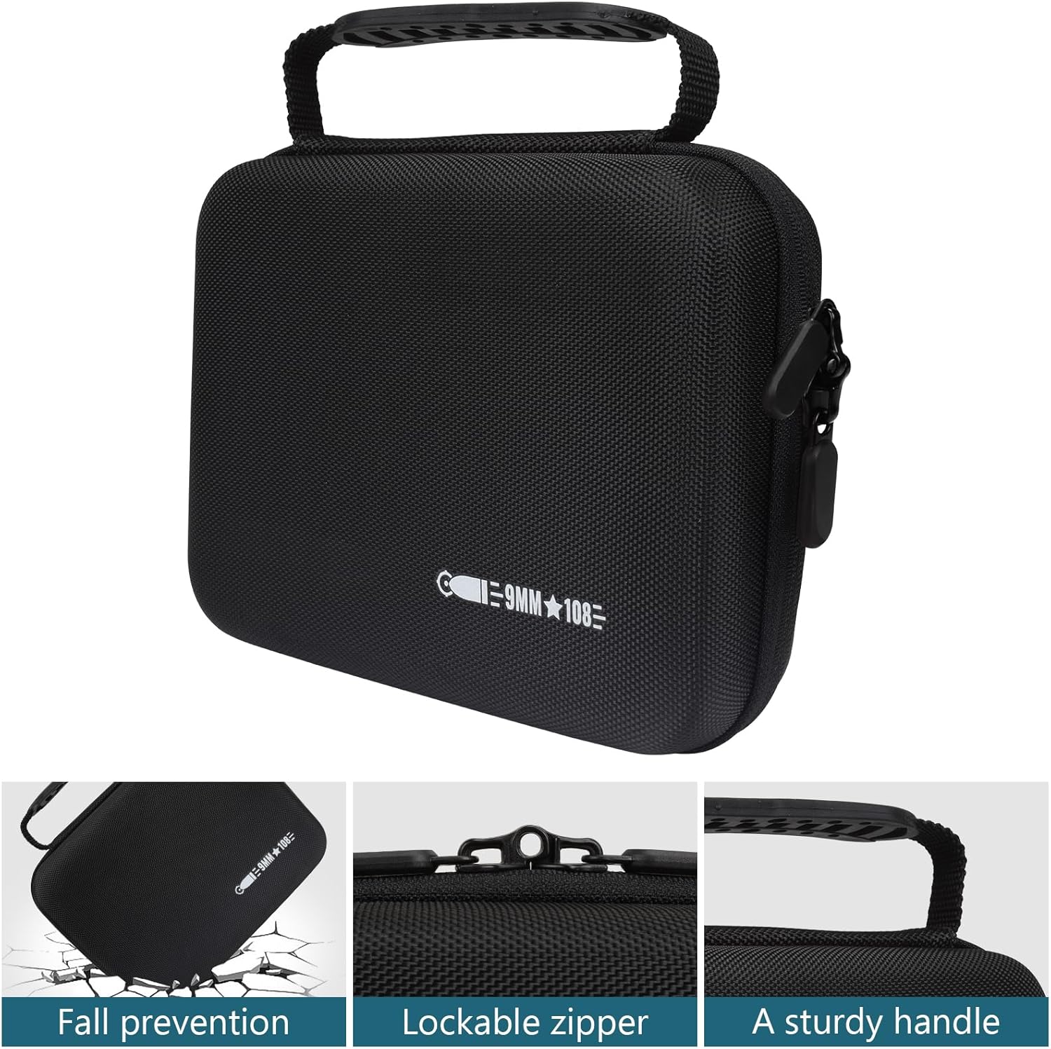 108 Round 9MM Ammo Case, Ammo Storage Box Compatible with 9mm Luger, 9mm Parabllum, 9mm Makarov, .380 ACP, .32 ACP, .45 ACP, 30 Luger, 32 S&W, 40 S&W, Bullets Organize Case for 9mm (Black)