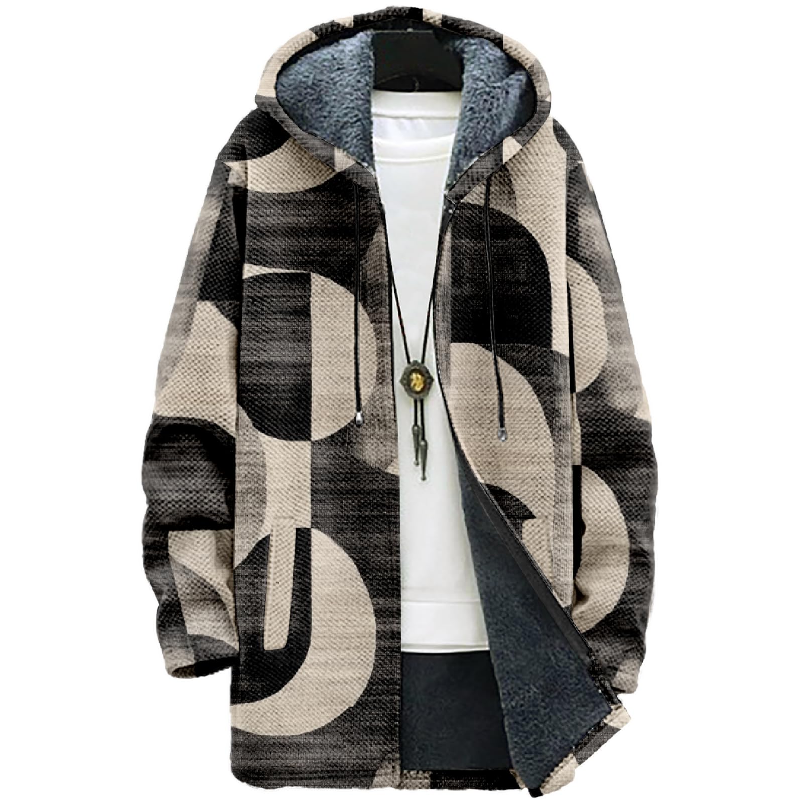 MARSVOVO Fashion Japanese Art Mens Cardigan Hoodies Fall Casual Fleece Lined Knitted Long Zipper Jacket with Pocket