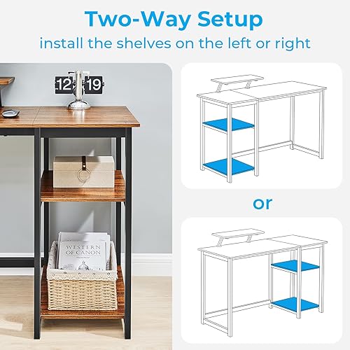 Miniatura 5 de GreenForest Escritorio de computadora con soporte para monitor, escritorio pequeño de 39 pulgadas con estante de almacenamiento reversible,