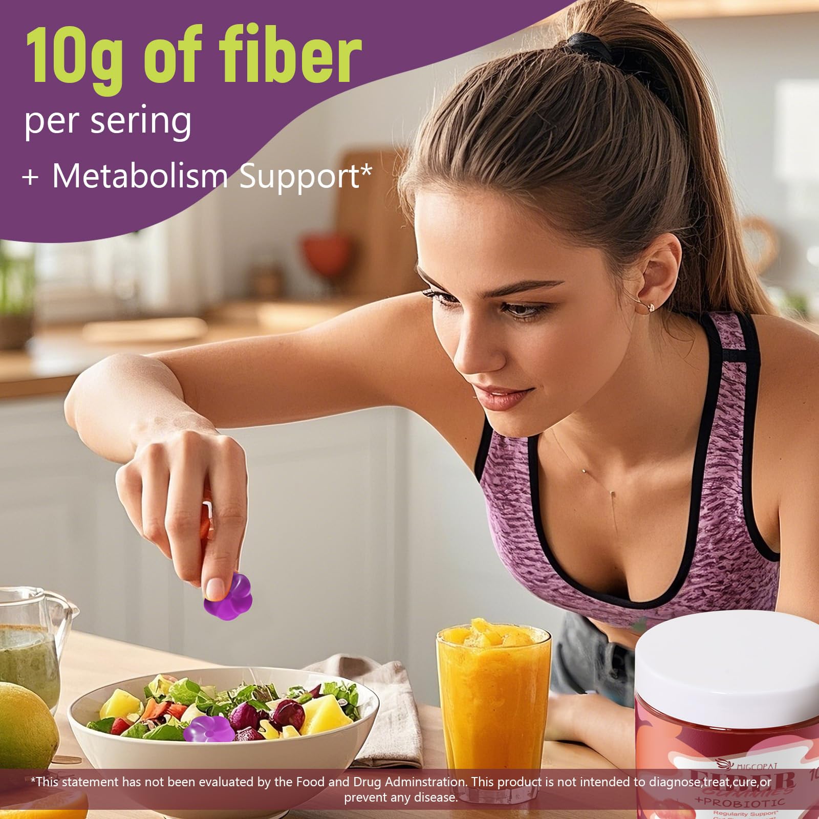 Migcopat 10G Fiber Gummies for Adults, No Sugar Added Grape Flavor, Fiber Supplement with 30 Billion CFU Probiotics Blend, ACV, Vitamin C, Inulin, Support Digestive Health, 90 Count — Amazon image 3