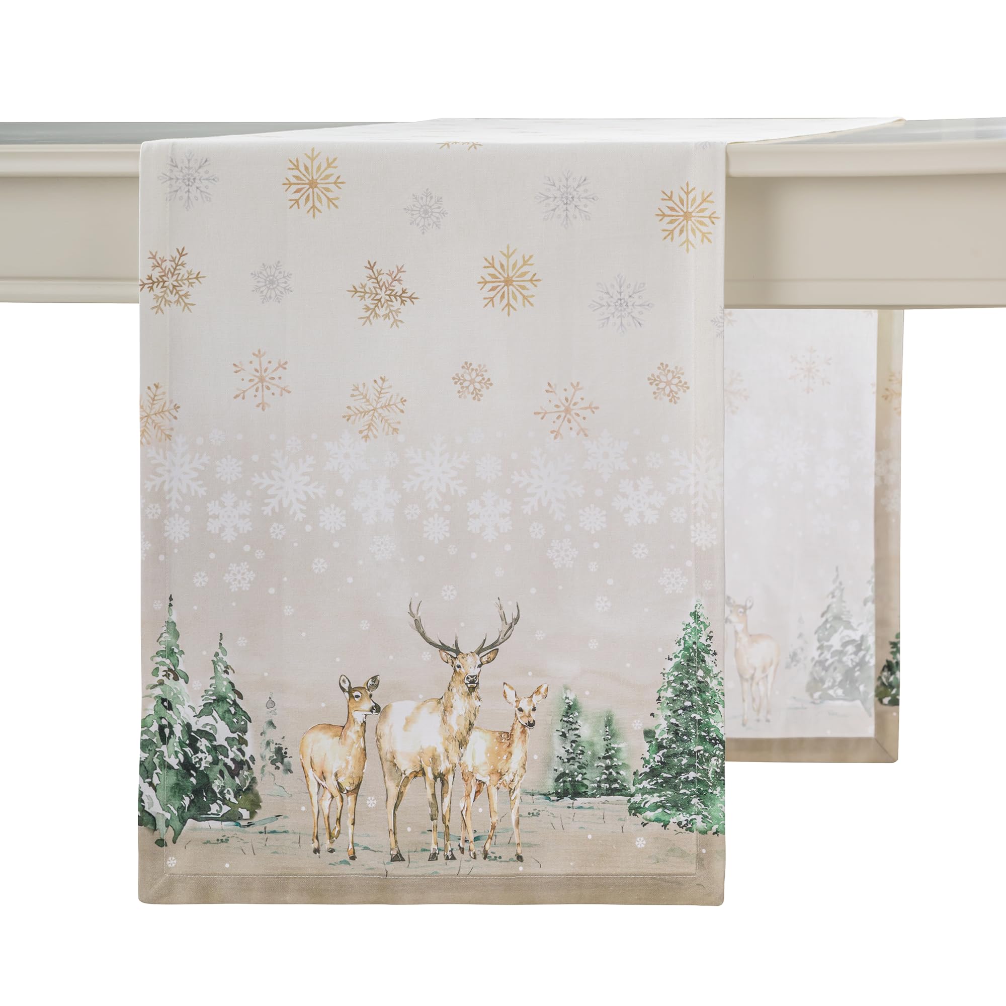 Maison d' Hermine Table runner 100% Cotton Single Layer Table Runners 230 CM long for Christmas Decorations Home Kitchen Dining Party Wedding Bridal Shower (Deer in The Woods, 37 cm x 230 cm)OEKO-TEX STANDARD 100