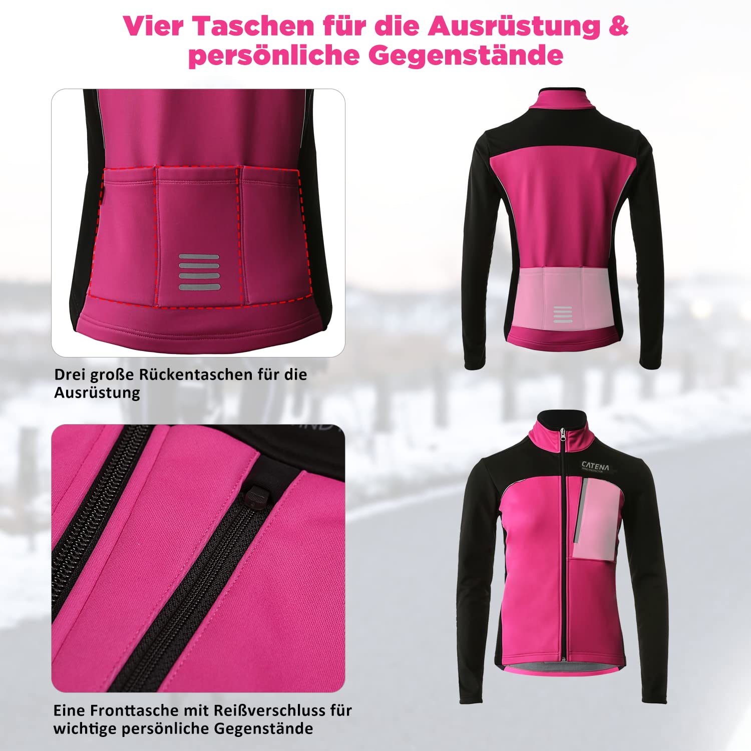 Veste Cycliste Hiver Femme, Veste VTT Imperméable, Veste Softshell Coupe-vent, Veste Thermique Respirante, Veste Cycliste Réfléchissante, pour Cyclisme, Course, Alpinisme, Randonnée