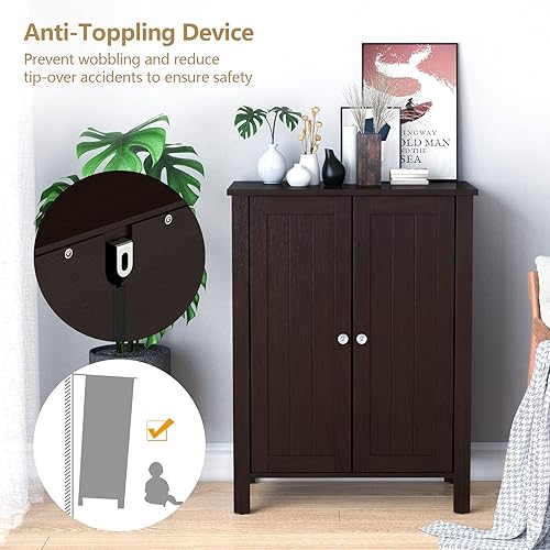 Miniatura 7 de GOFLAME Armario de suelo de baño, armario organizador de almacenamiento independiente con estante ajustable de 3 niveles y puertas dobles, armario