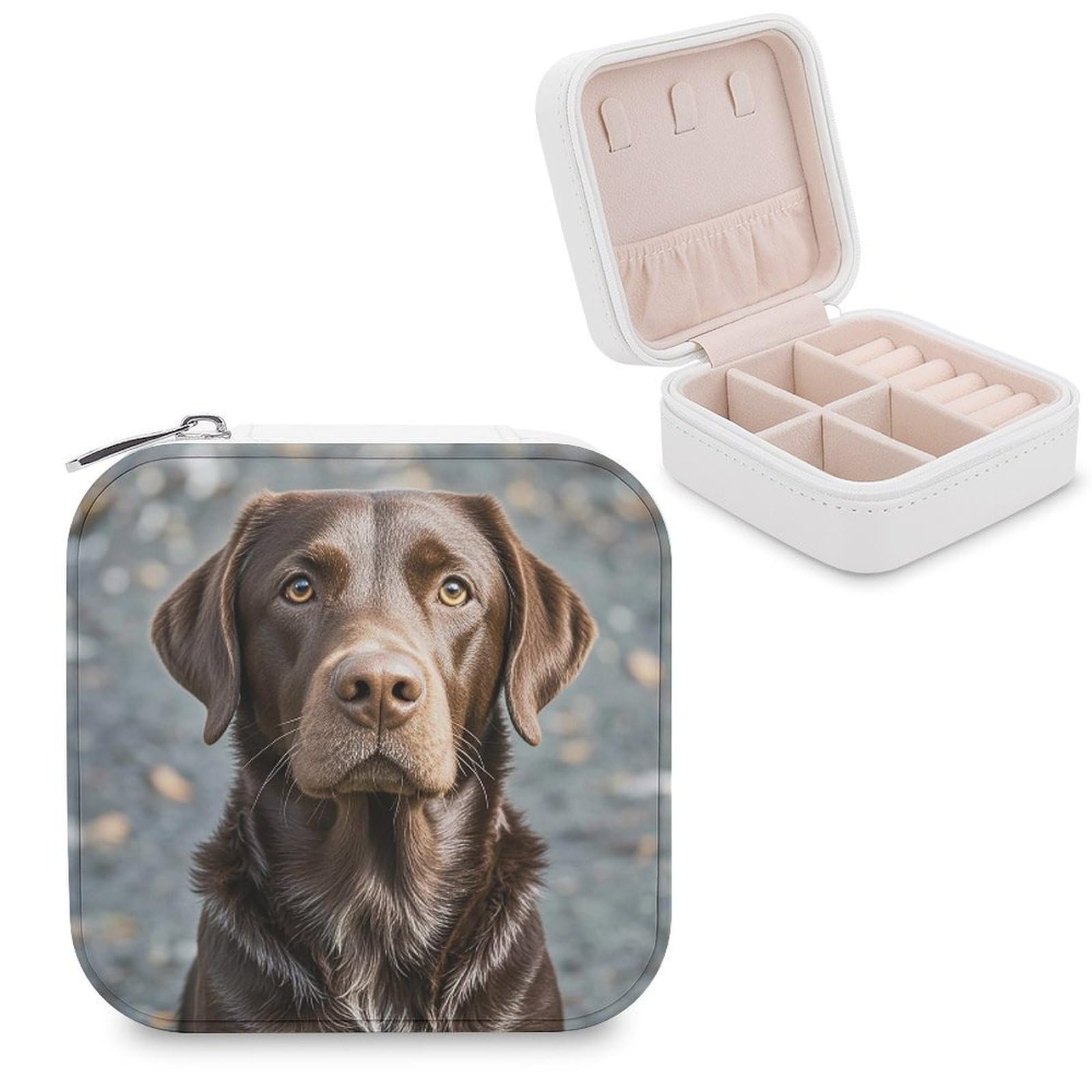 FekiLoot Brown Labrador Retriever Jewelry Case Personalized Leather Jewelry Box Mini Travel Jewelry Case Small Portable Jewelry Organizer for Ring Earrings Necklace Bracelet