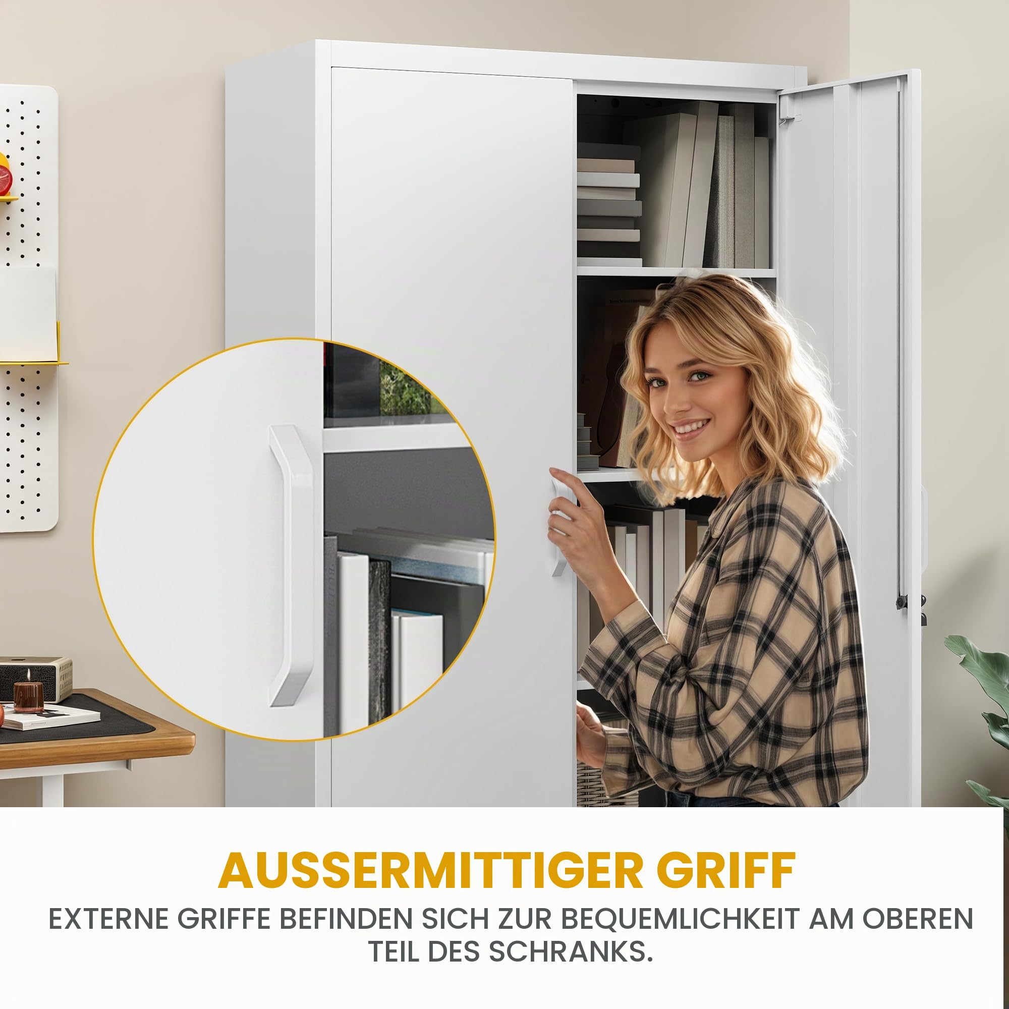 DWVO Metallschrank Abschließbar 4 Regale Stahlschrank Weiß 180x60x34cm