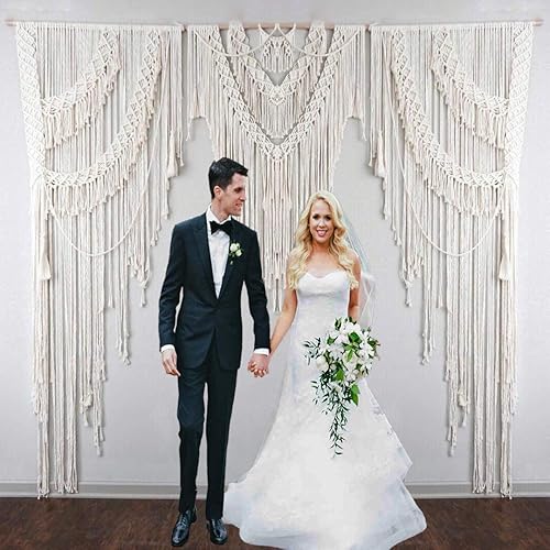 Miniatura 3 de American Knit Decoración bohemia de macramé para telón de fondo de boda, estilo bohemio y elegante, para colgar en la pared, tapiz de macramé,