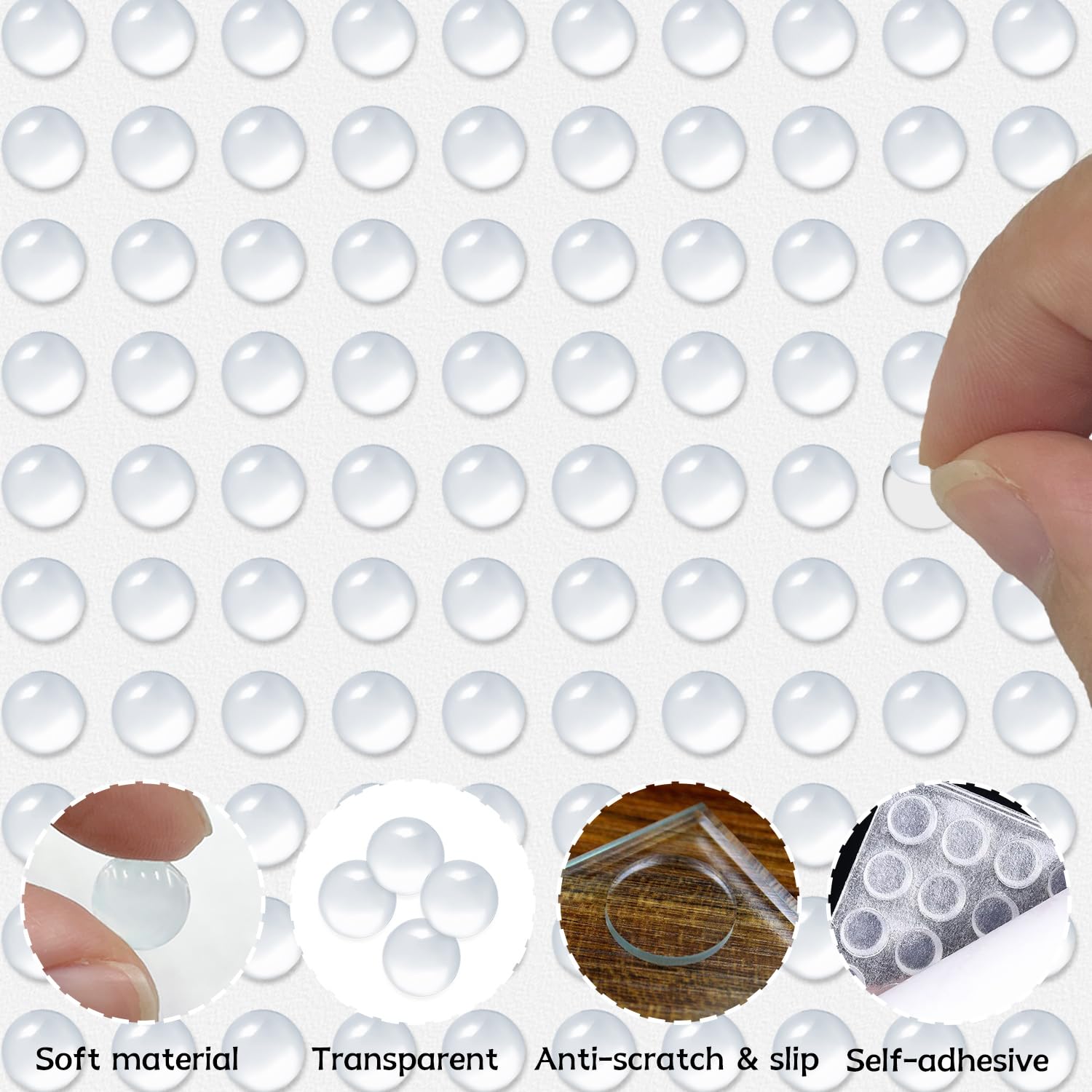 KEYRI 220 stuks meubelpads siliconen transparante rubberen voeten krasbestendige kleverige pads zelfklevende bumperstrips zelfklevende transparante deurstoppers voor meubeldeuren kasten (200 rond, 20